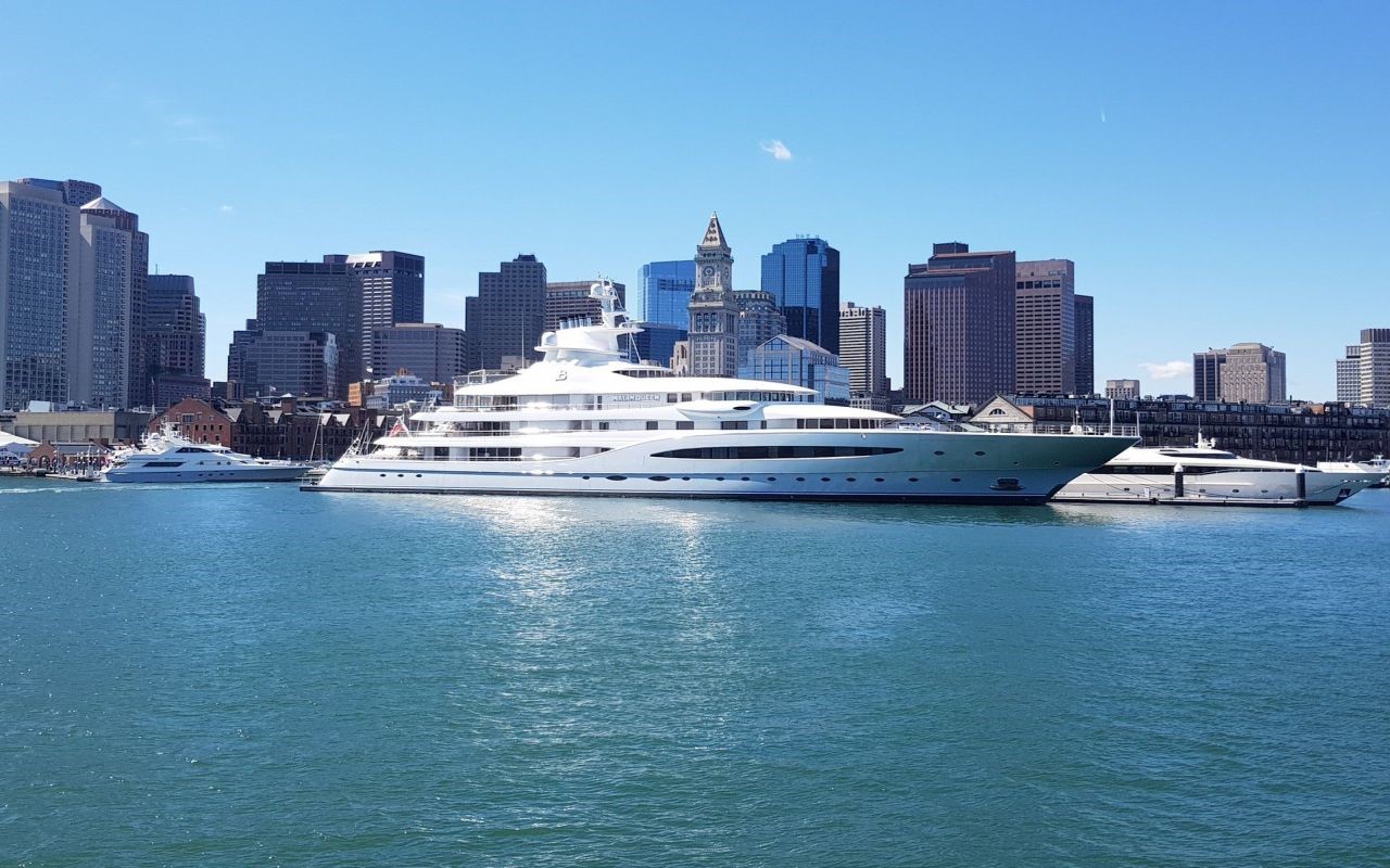 Yachts in Boston Harbor with Cityscape HD Wallpaper