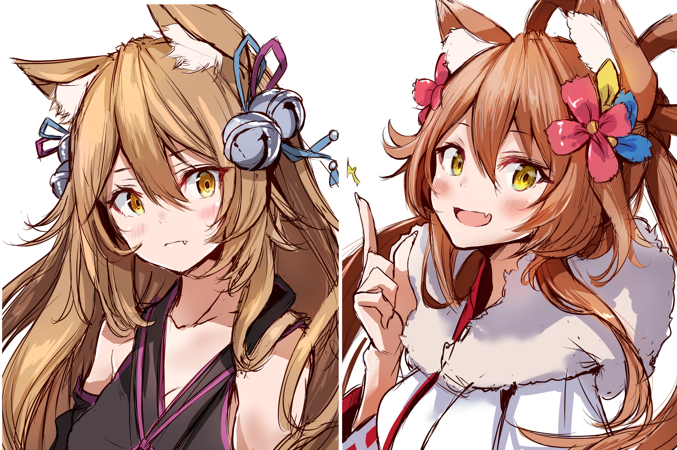 Two anime girls with cat ears and yellow eyes HD Wallpaper