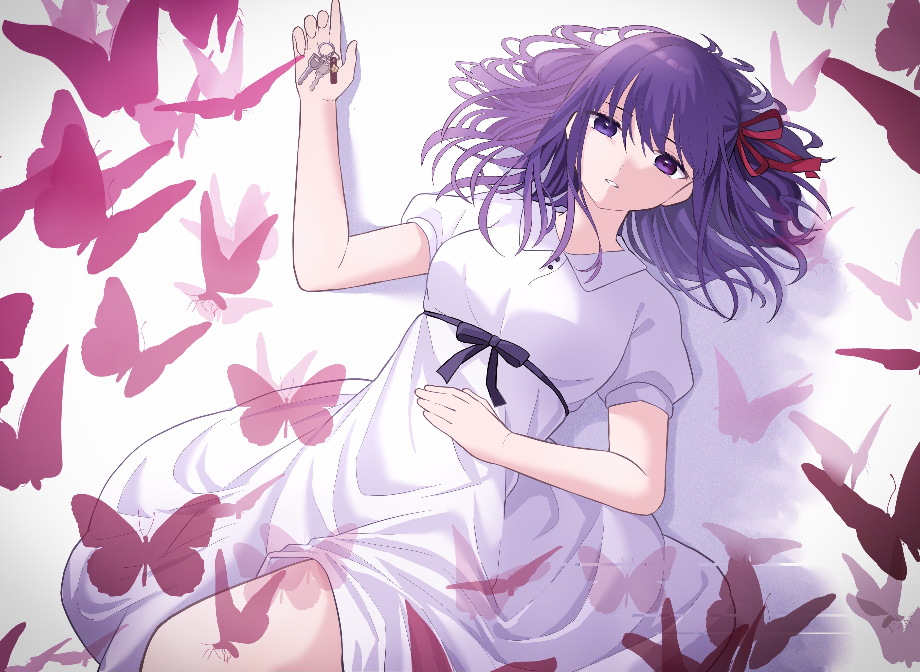 Matou Sakura from Fate/Stay Night with butterflies HD Wallpaper