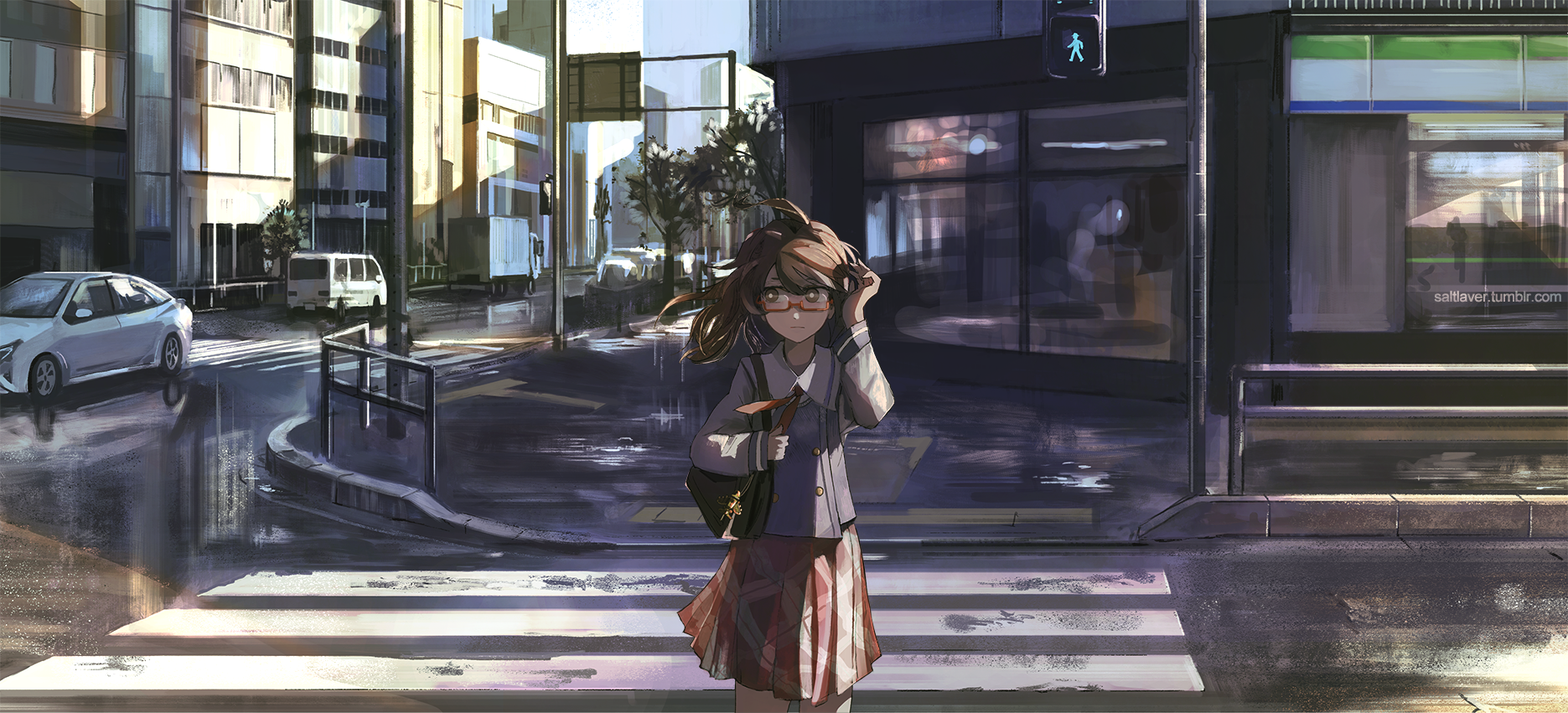 Usami Sumireko from Touhou standing at a crosswalk HD Wallpaper
