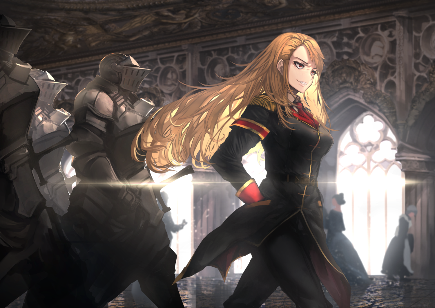 Anime girl in military uniform with knights HD Wallpaper
