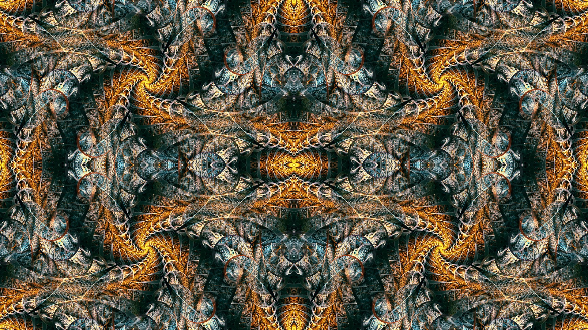 Abstract fractal pattern with golden and blue hues HD Wallpaper
