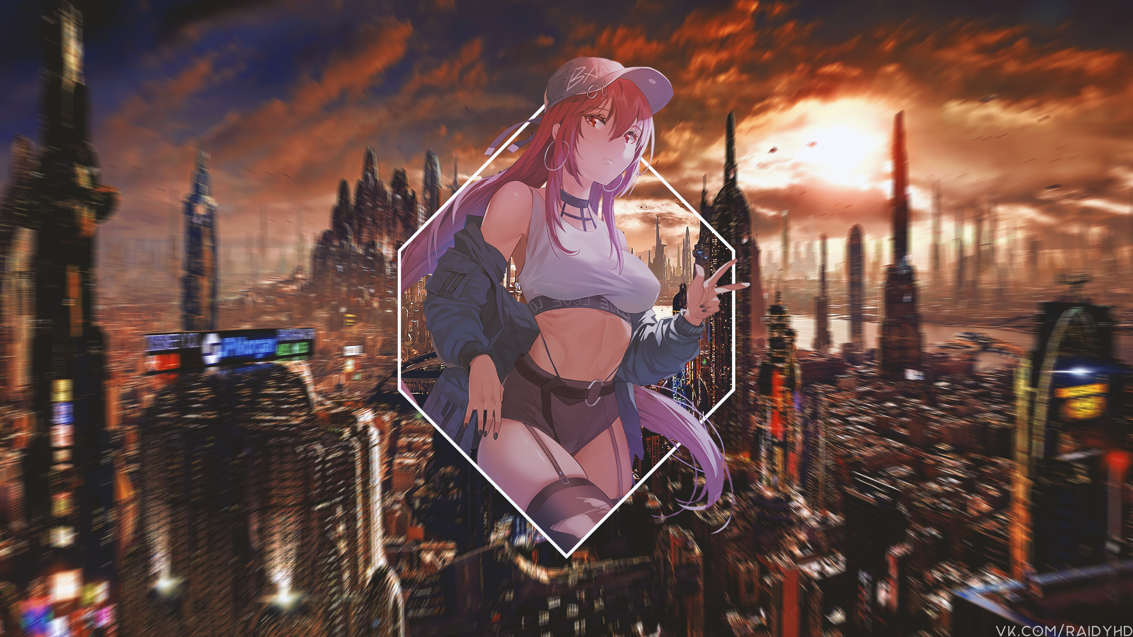 Anime girl in futuristic city HD Wallpaper
