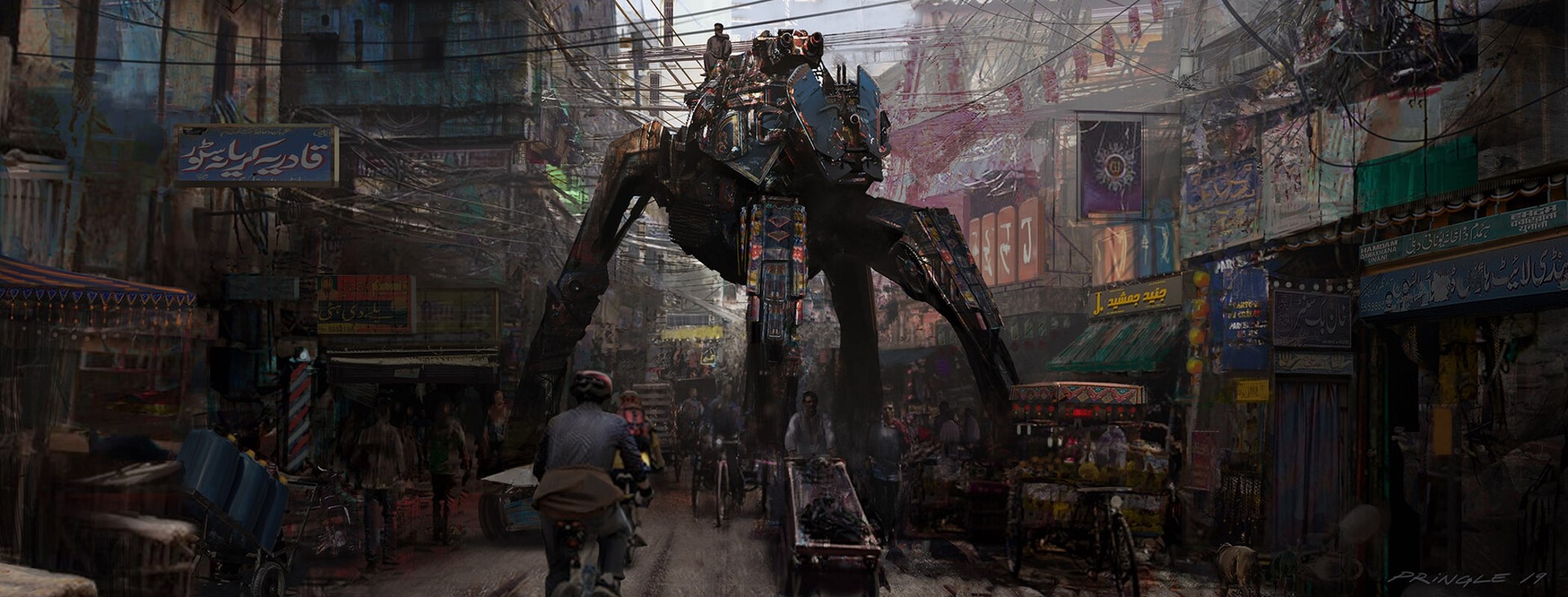 Giant robot in a busy market in Pakistan HD Wallpaper