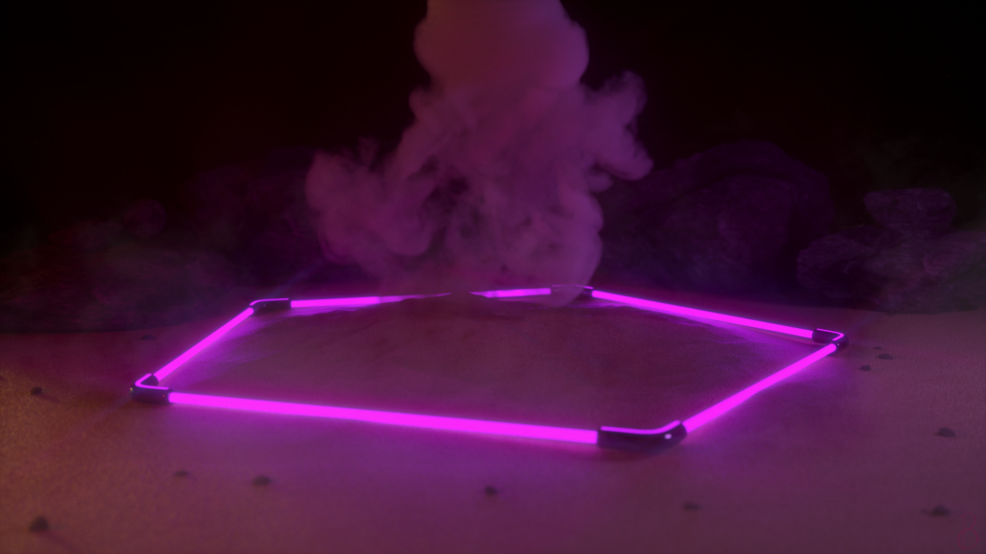 Violet neon polygon on sand with smoke HD Wallpaper
