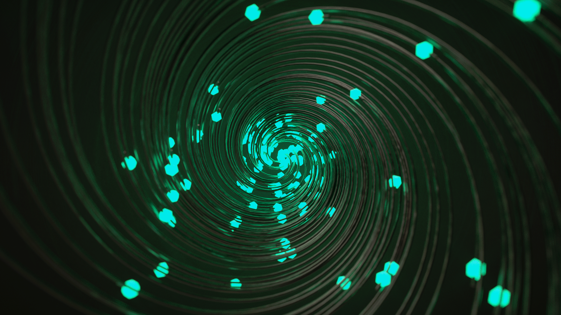 Abstract green spiral with glowing particles HD Wallpaper