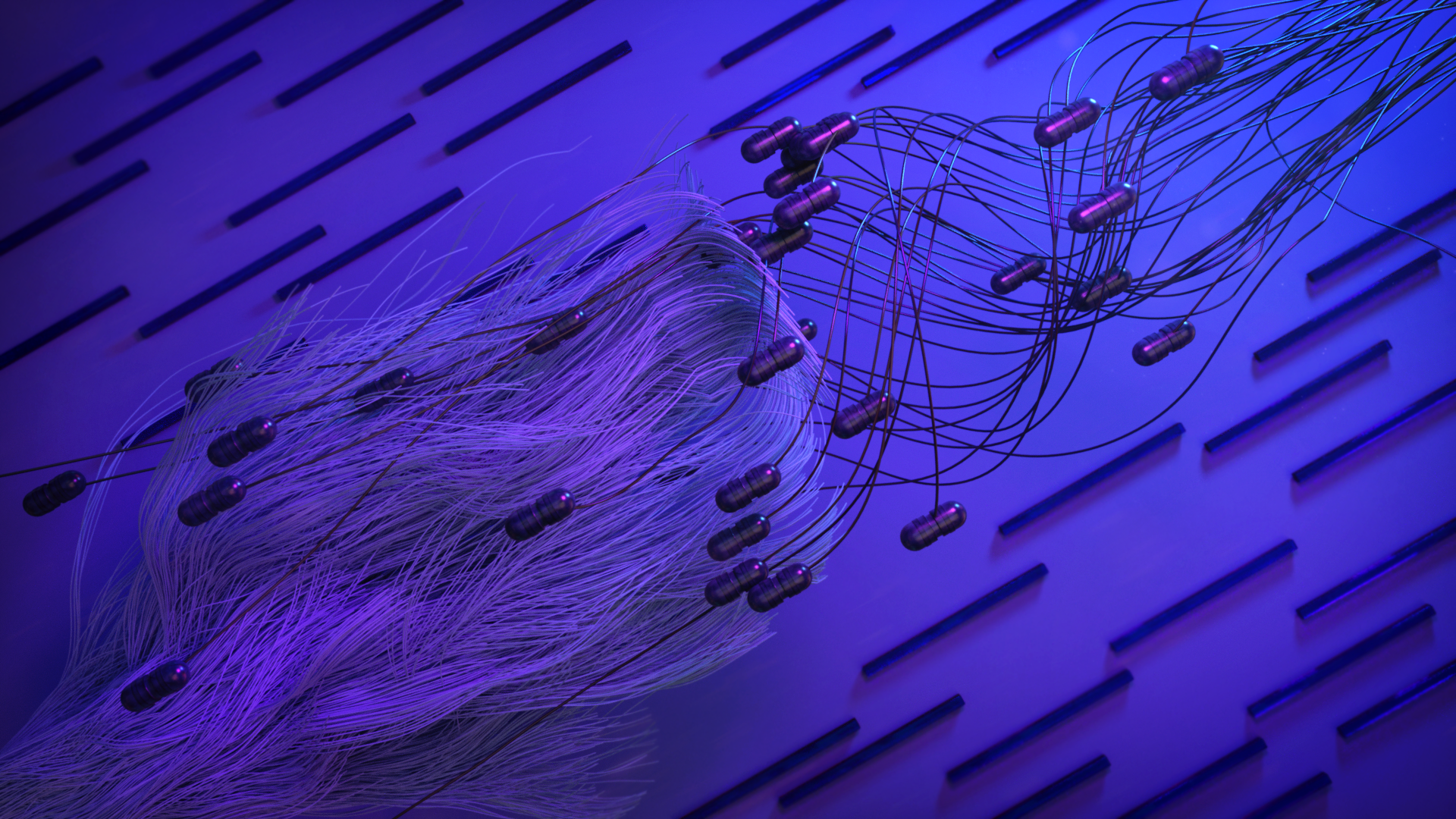 Abstract 3D render of floating particles and wires HD Wallpaper