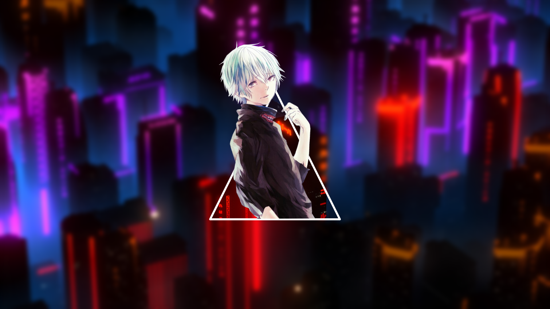 Kaneki Ken in Neon Tokyo Nightscape HD Wallpaper
