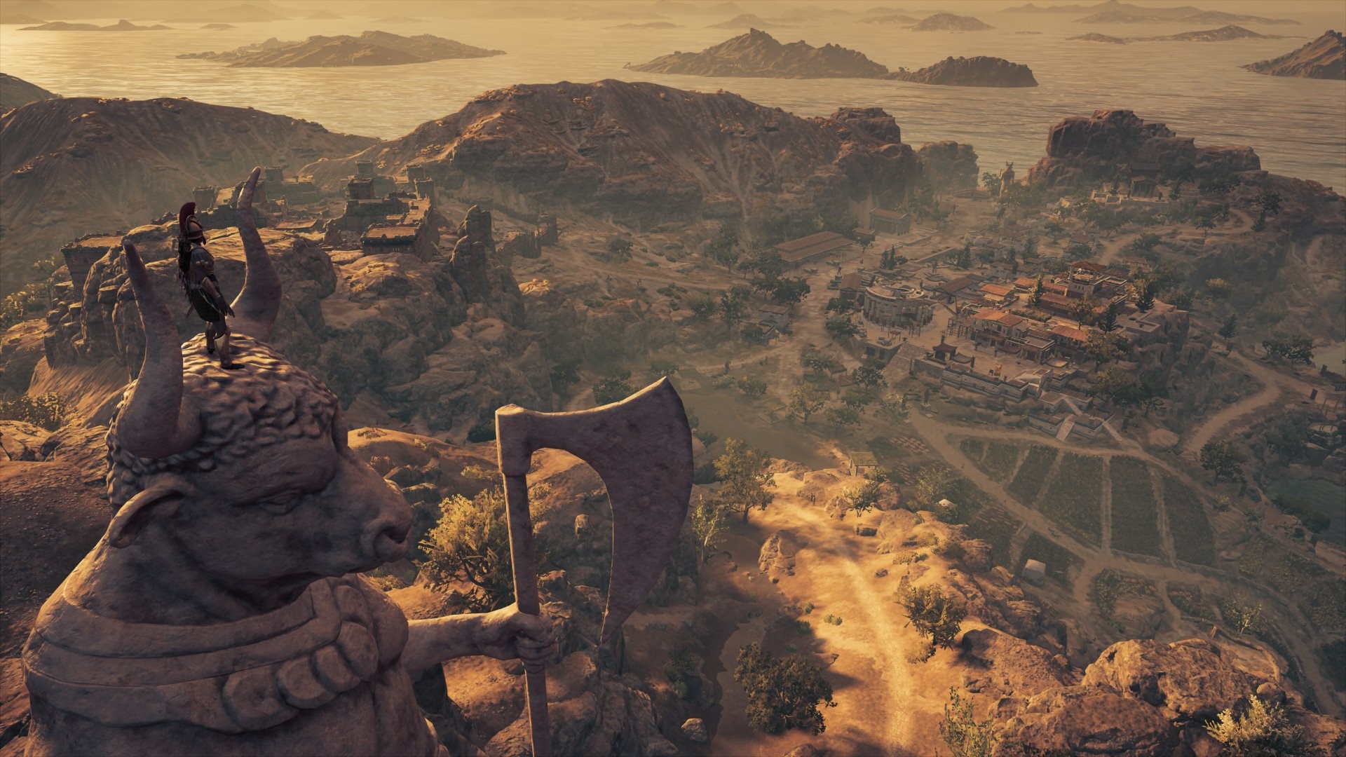 Statue of a bull with an axe in Assassin's Creed Odyssey HD Wallpaper