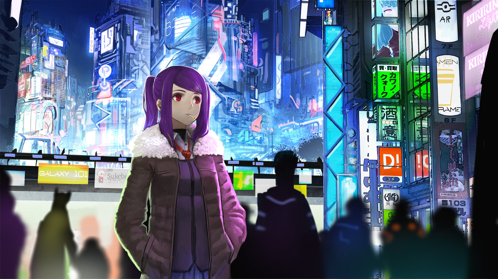Julianne Stingray from VA-11 HALL-A in a neon city HD Wallpaper