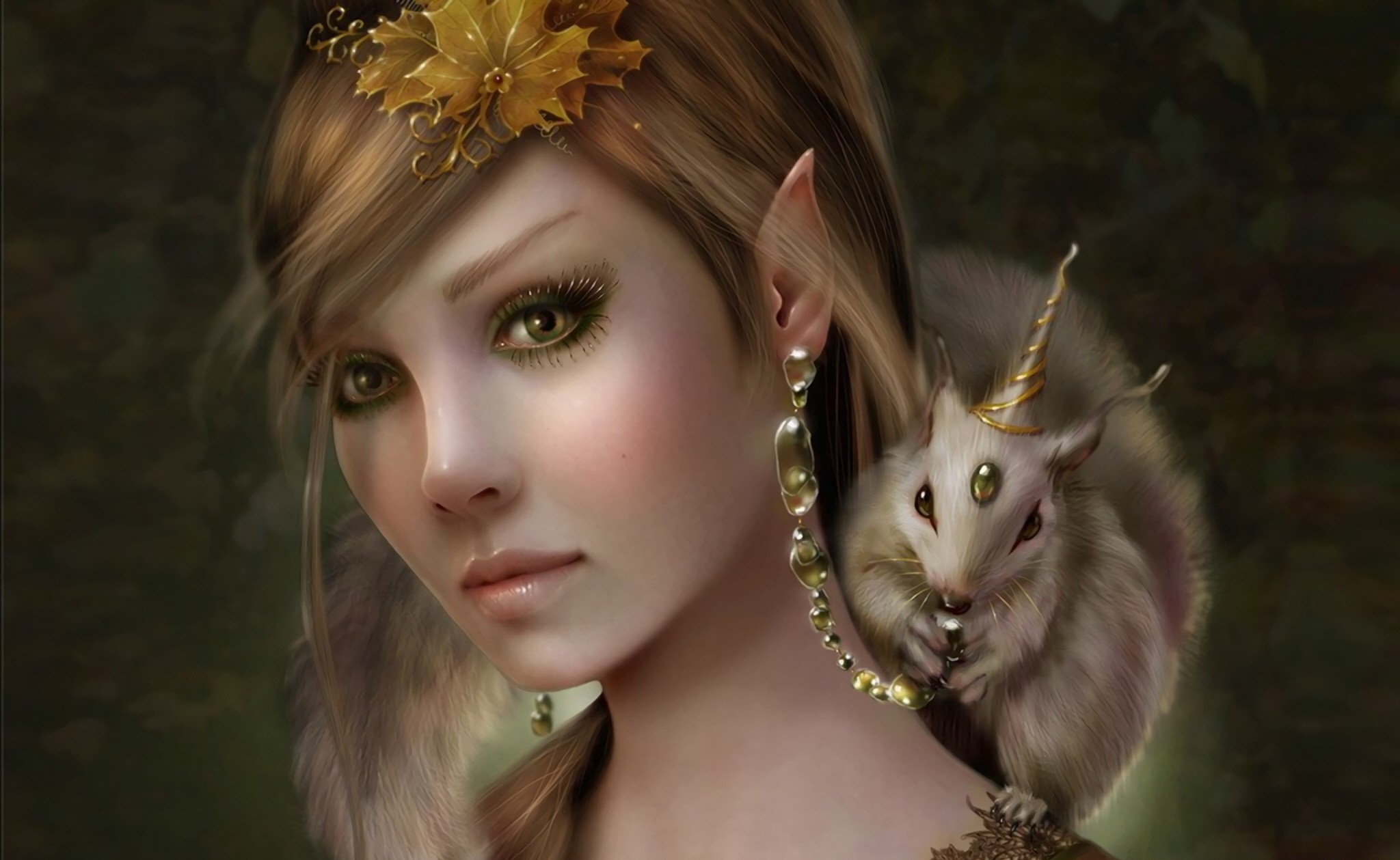 Fantasy elf girl with a unicorn squirrel HD Wallpaper