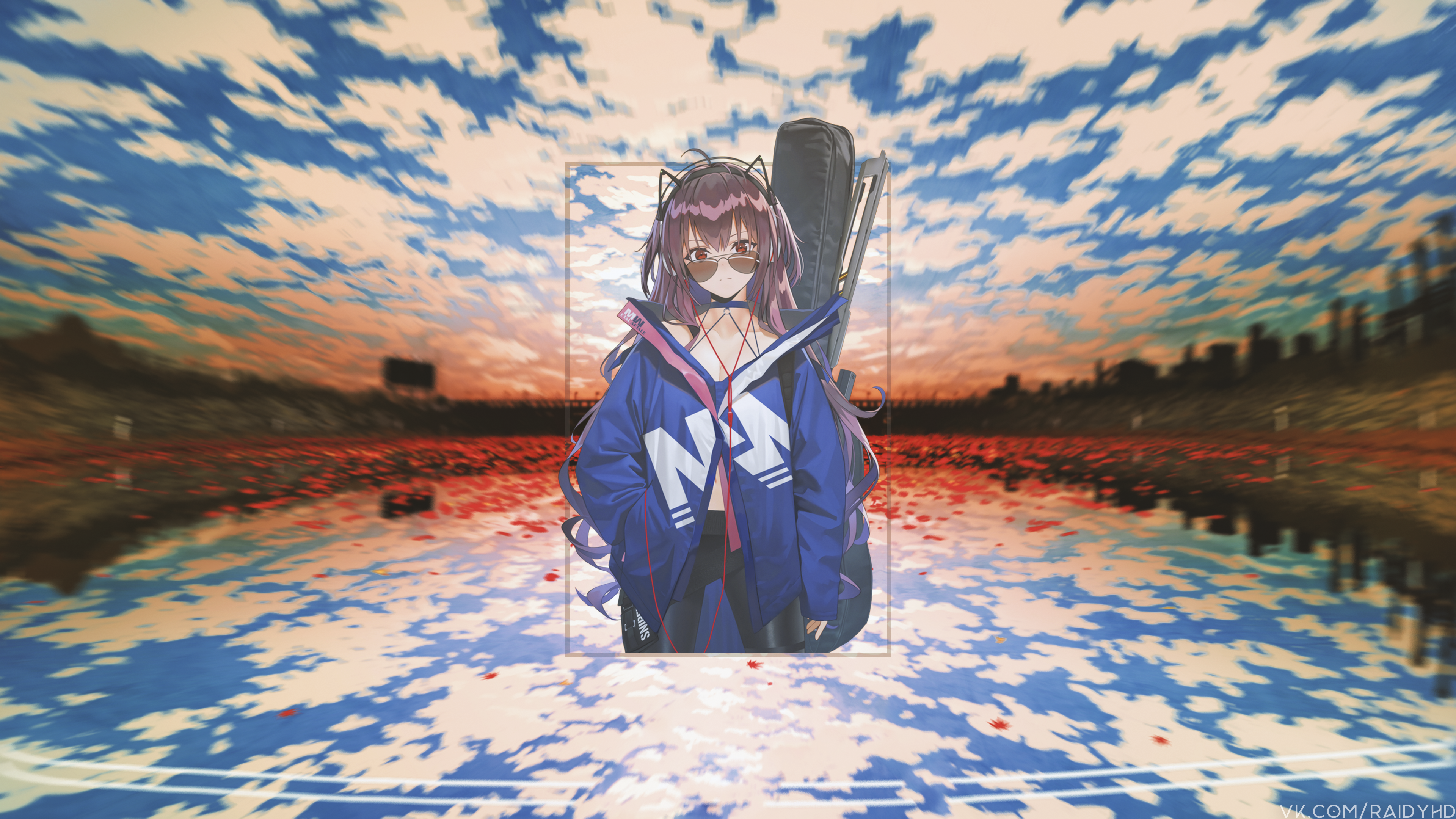 Anime girl with a guitar case HD Wallpaper