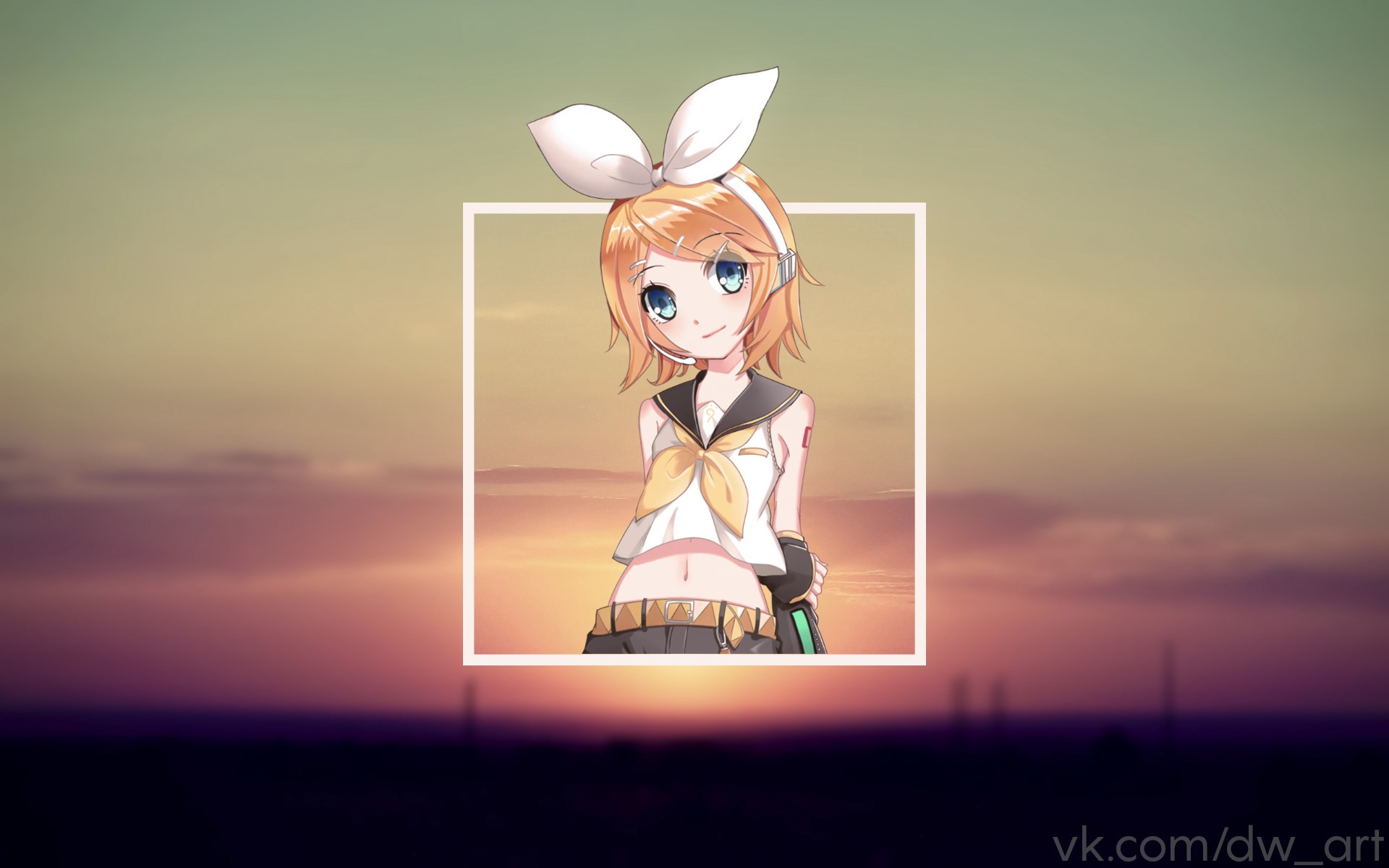 Kagamine Rin from Vocaloid in a picture-in-picture frame HD Wallpaper