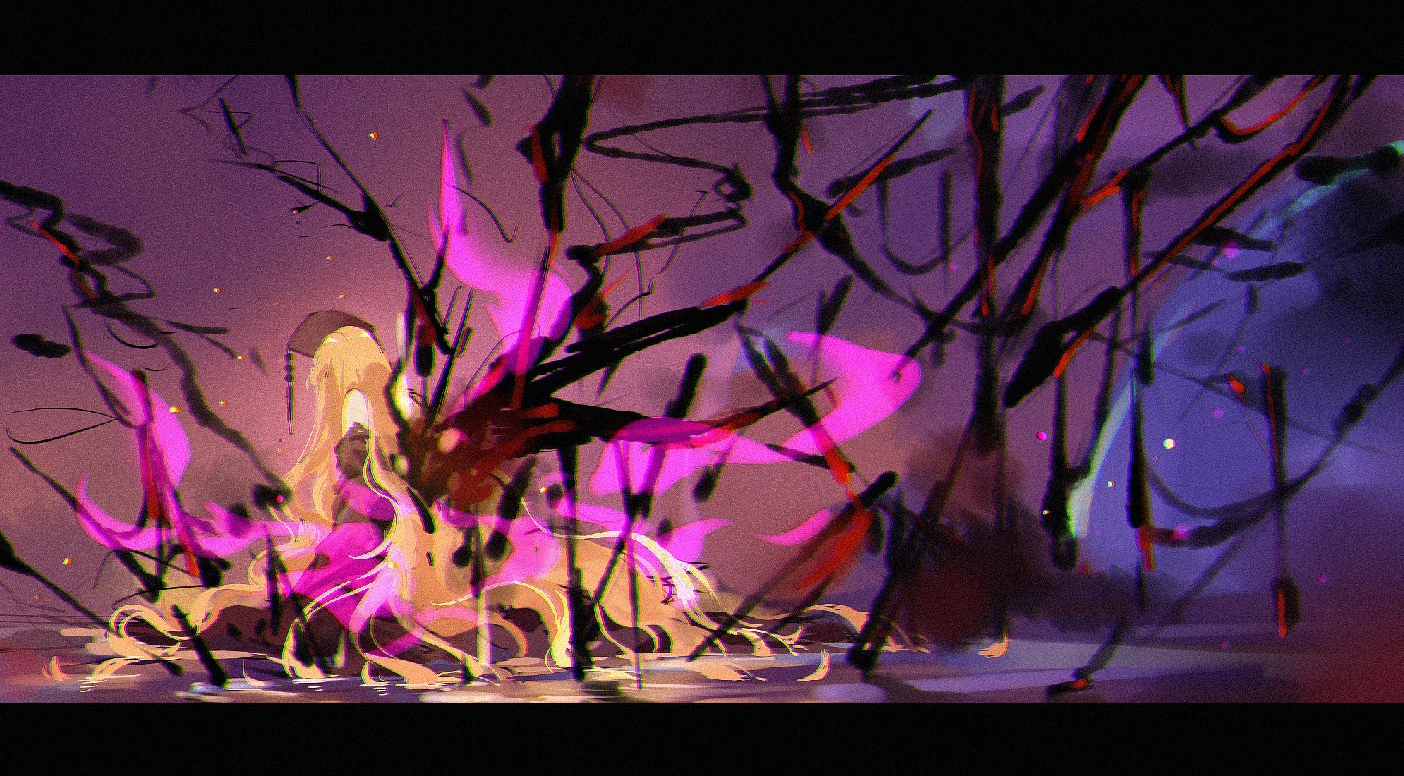 Junko from Touhou with pink and black abstract elements HD Wallpaper