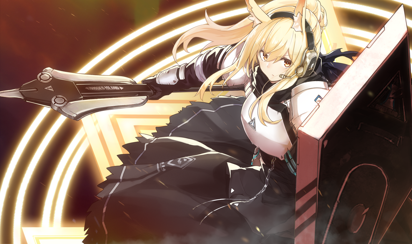 Blonde anime girl with shield and spear HD Wallpaper