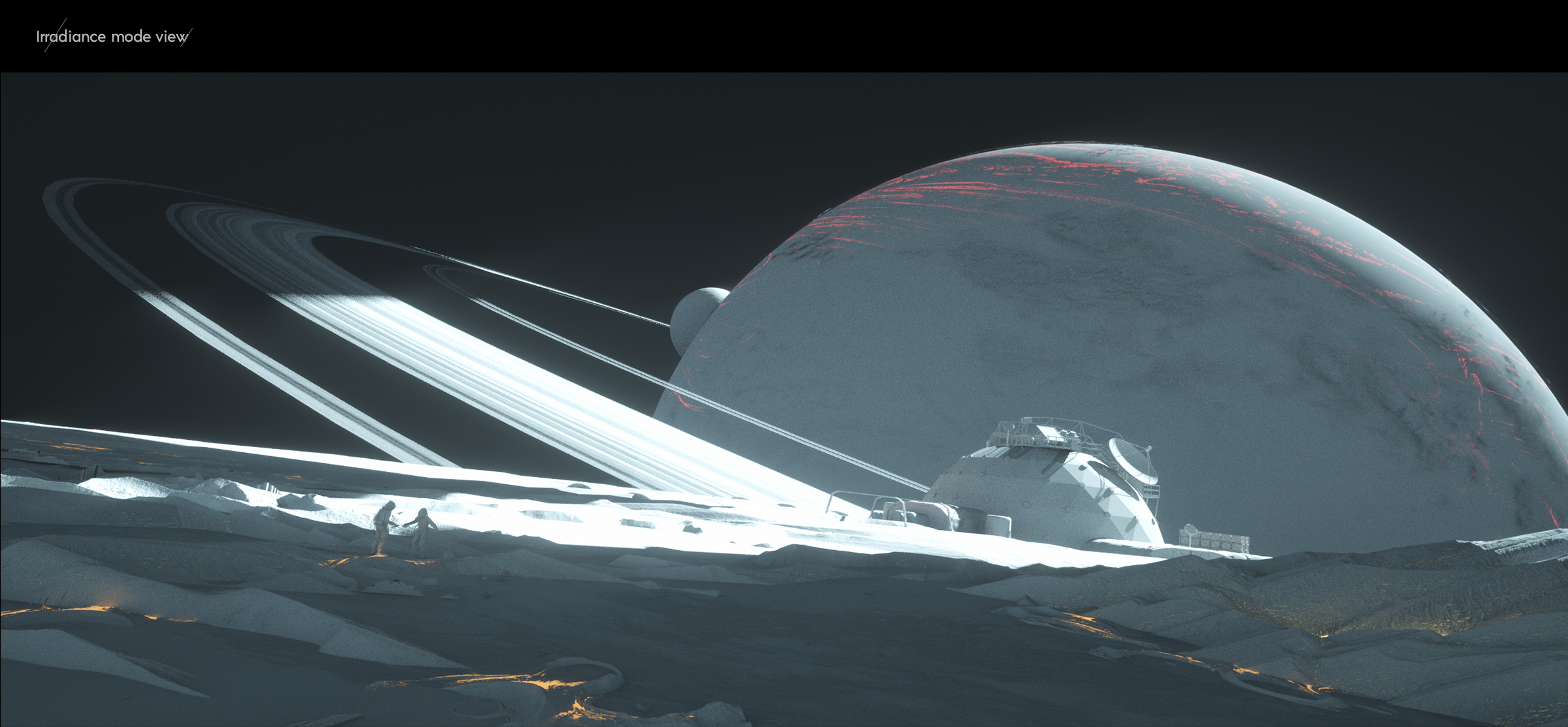 Sci-fi planet with rings and a colony HD Wallpaper
