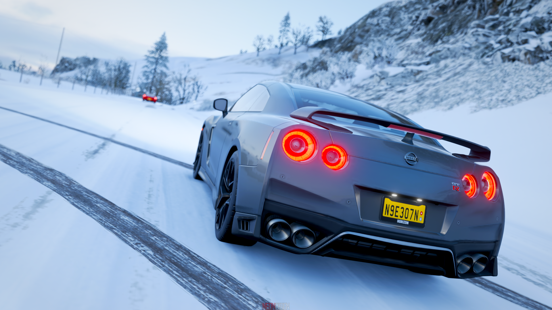 Nissan GT-R driving on a snowy road in Forza Horizon 4 HD Wallpaper