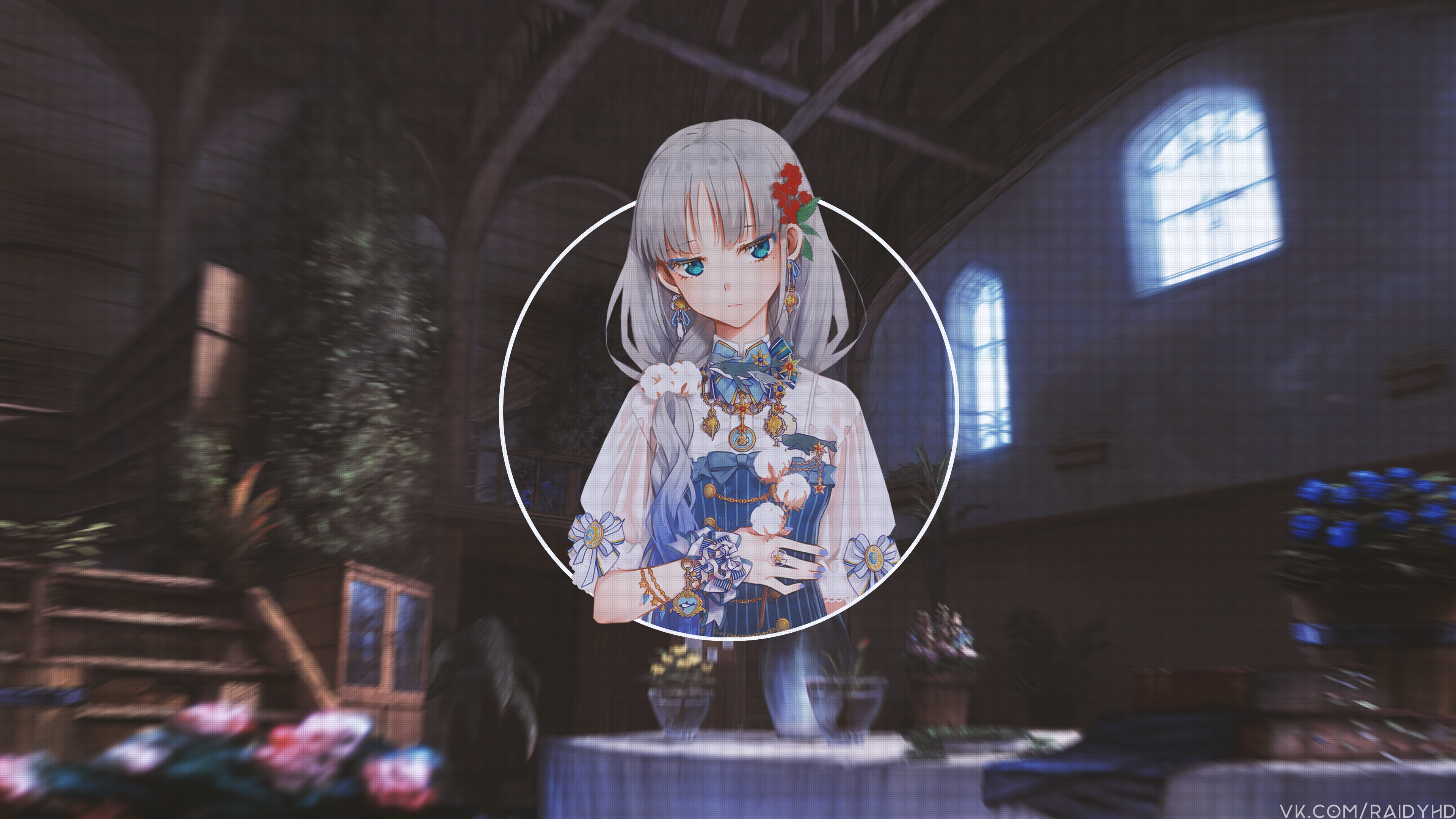 Anime girl in a white and blue dress HD Wallpaper