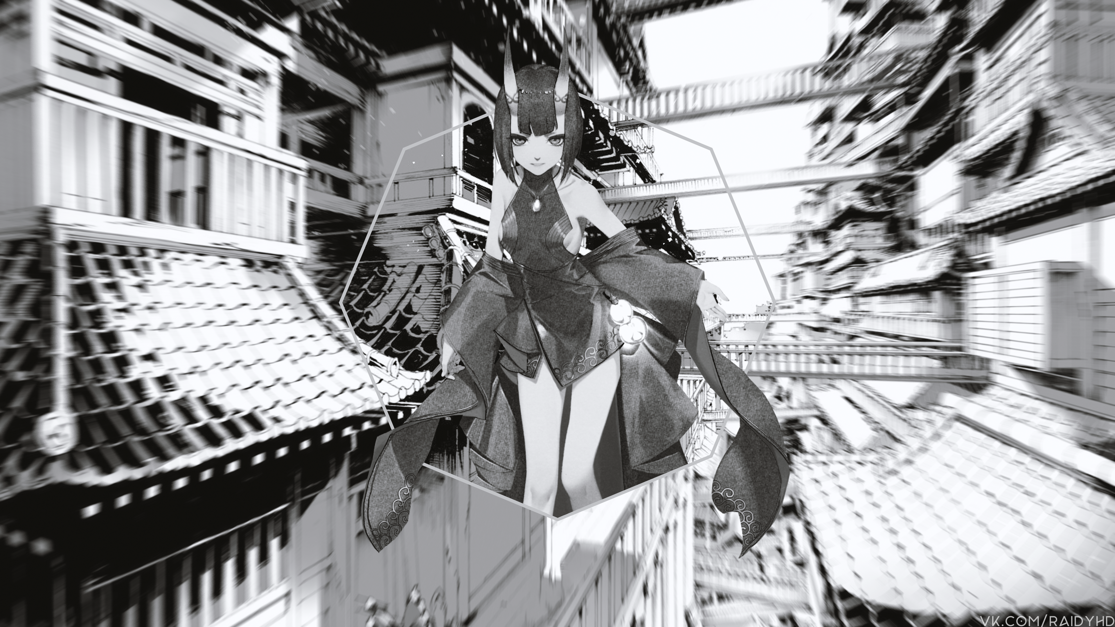 Shuten Douji from Fate/Grand Order in monochrome HD Wallpaper