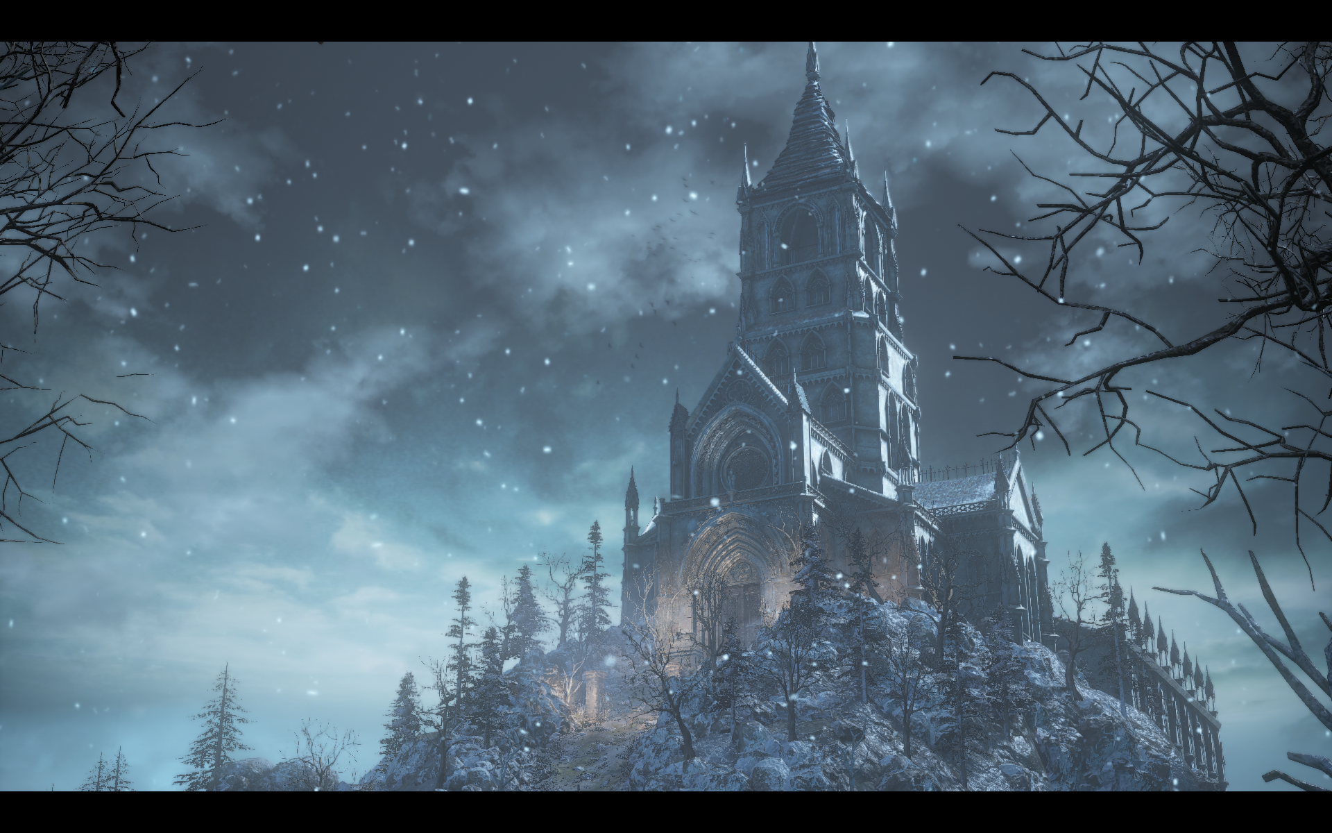 Snow-covered church in Dark Souls HD Wallpaper