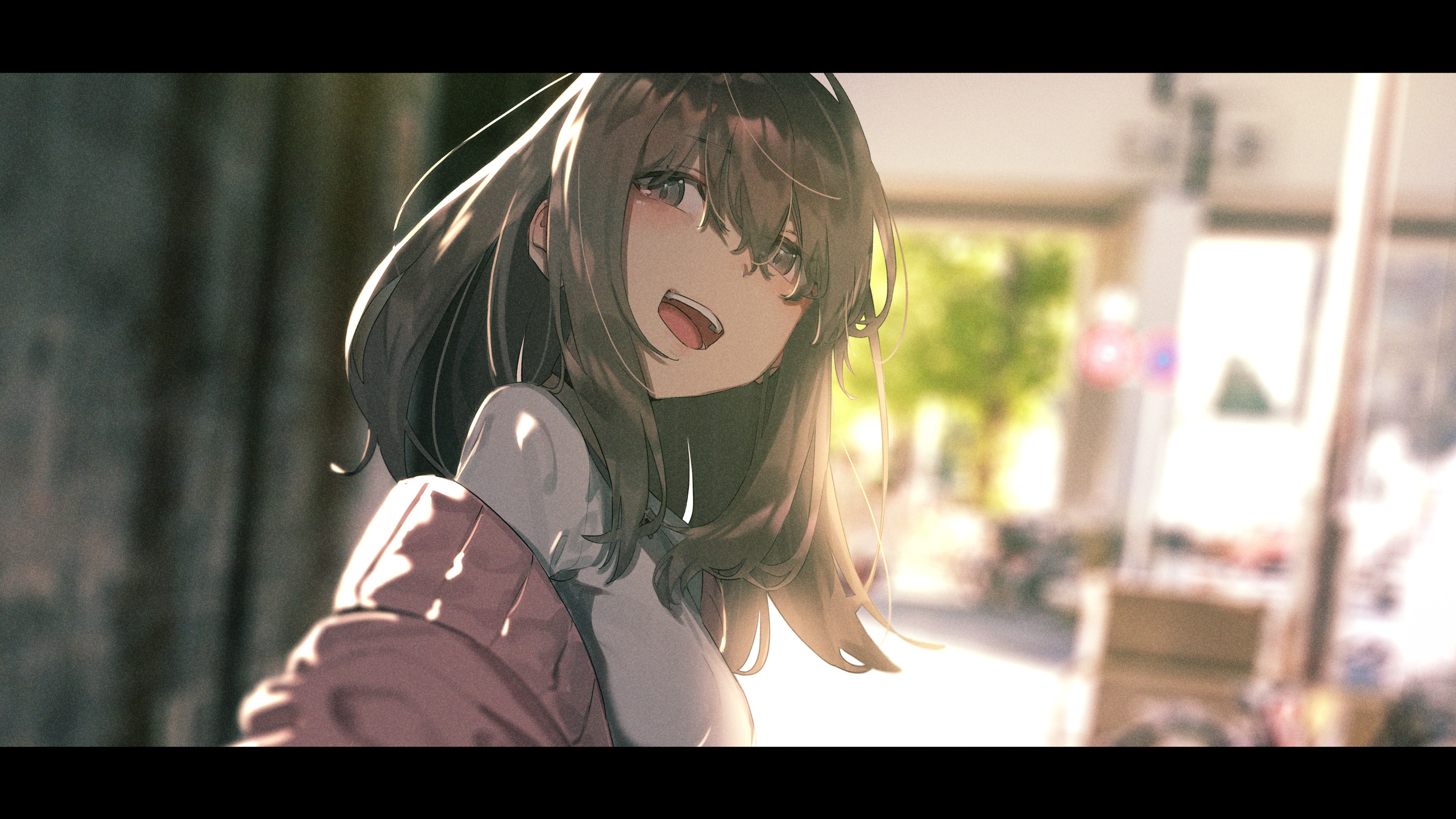 Anime girl smiling in sunlight HD Wallpaper