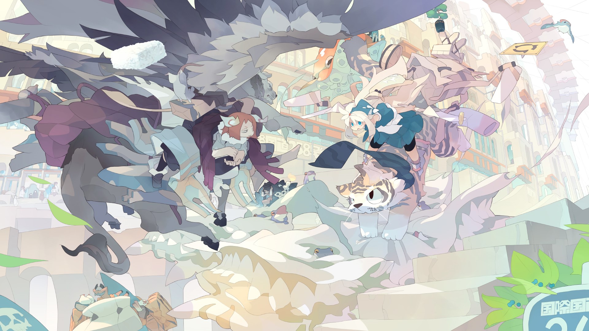 Fantasy art with anime girls and original characters HD Wallpaper