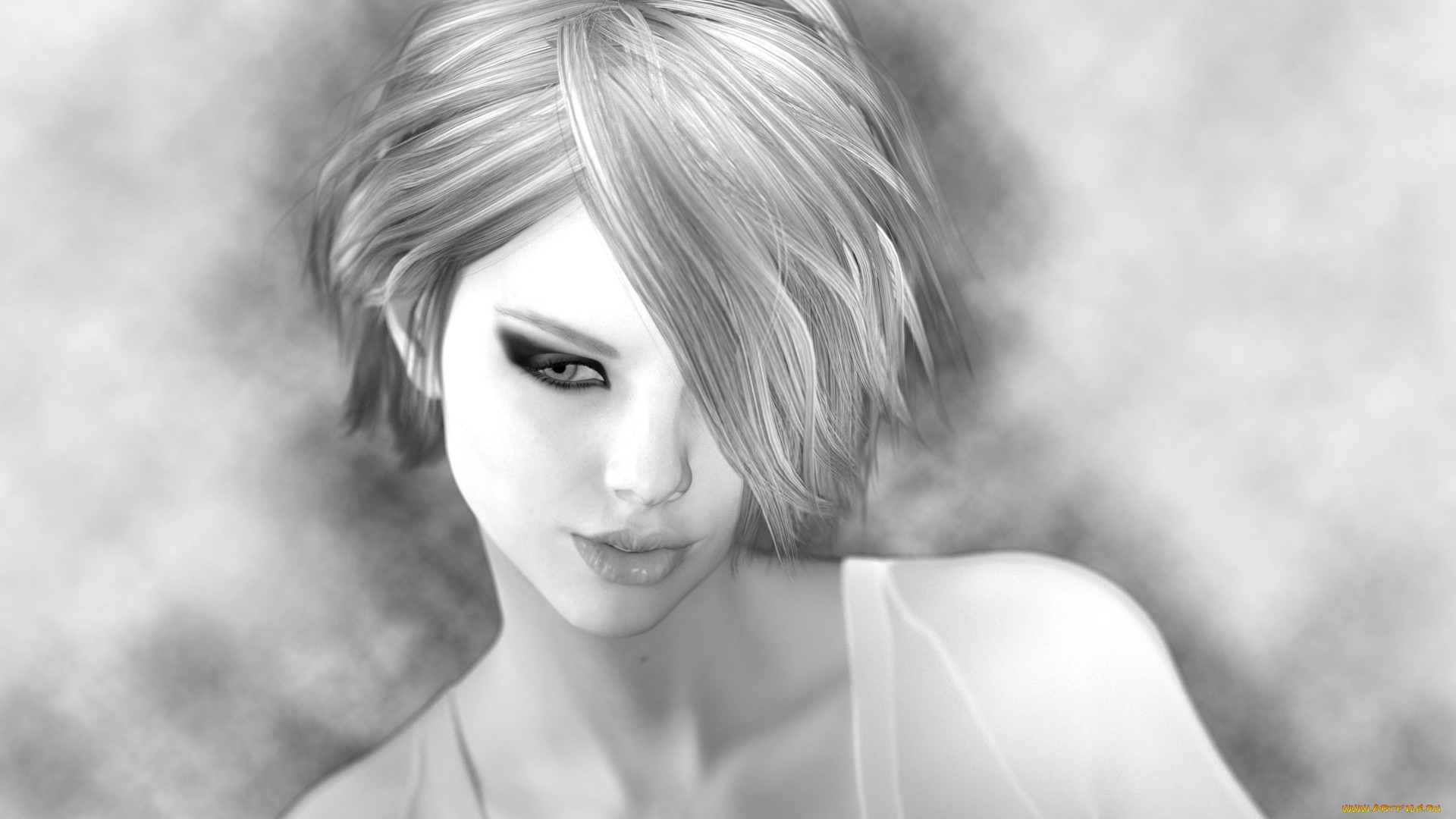 Monochrome artwork of a woman's face HD Wallpaper