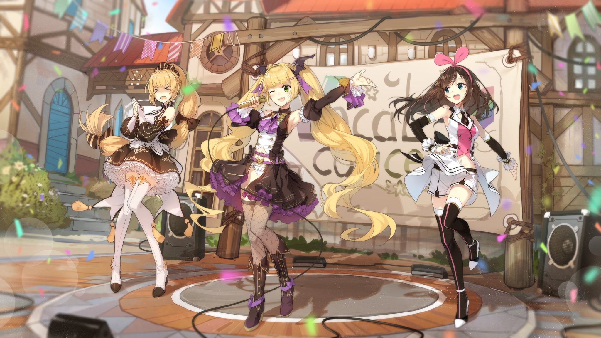 Kizuna Ai and friends performing on stage HD Wallpaper