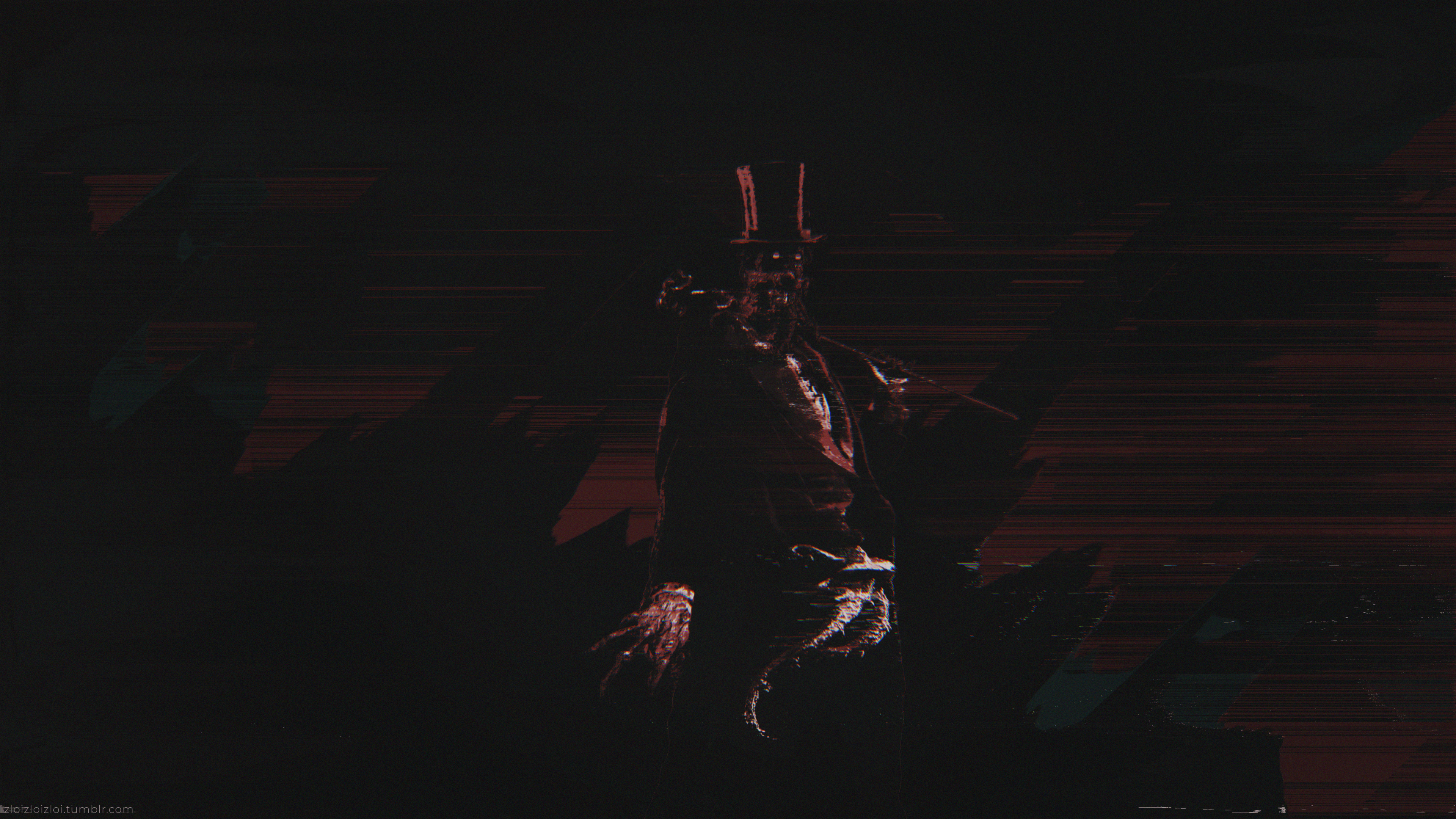 Glitch Art Cthulhu with Top Hat HD Wallpaper