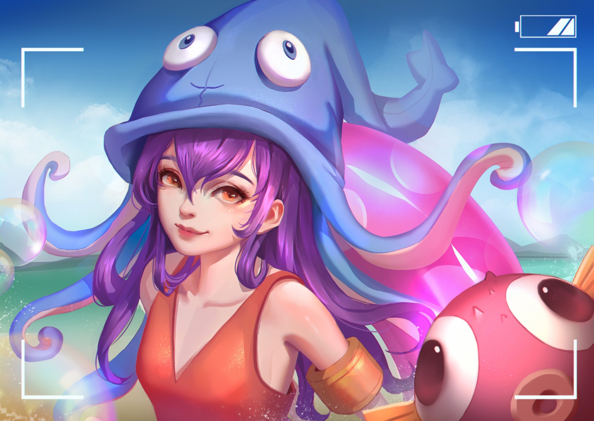 Lulu from League of Legends with an octopus hat HD Wallpaper