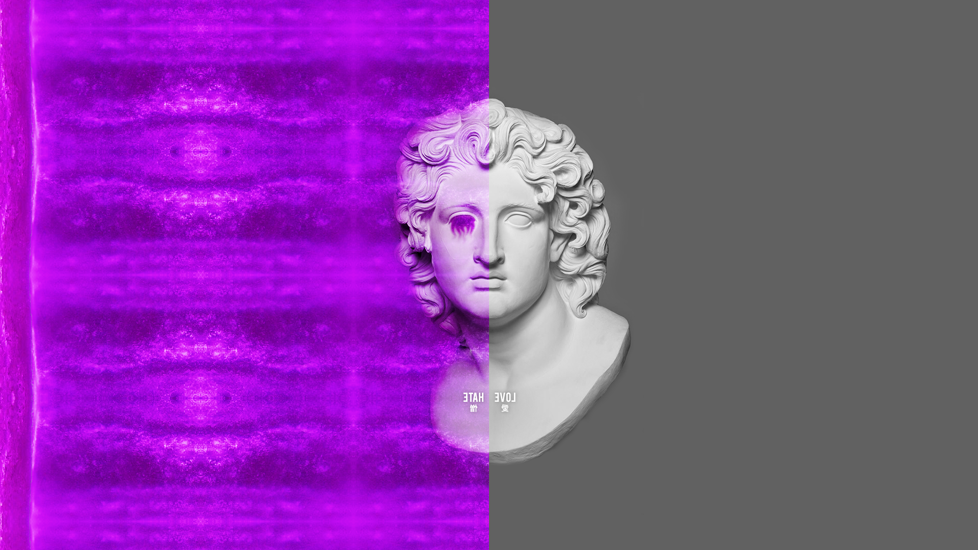 Bust of a classical statue with purple abstract background HD Wallpaper