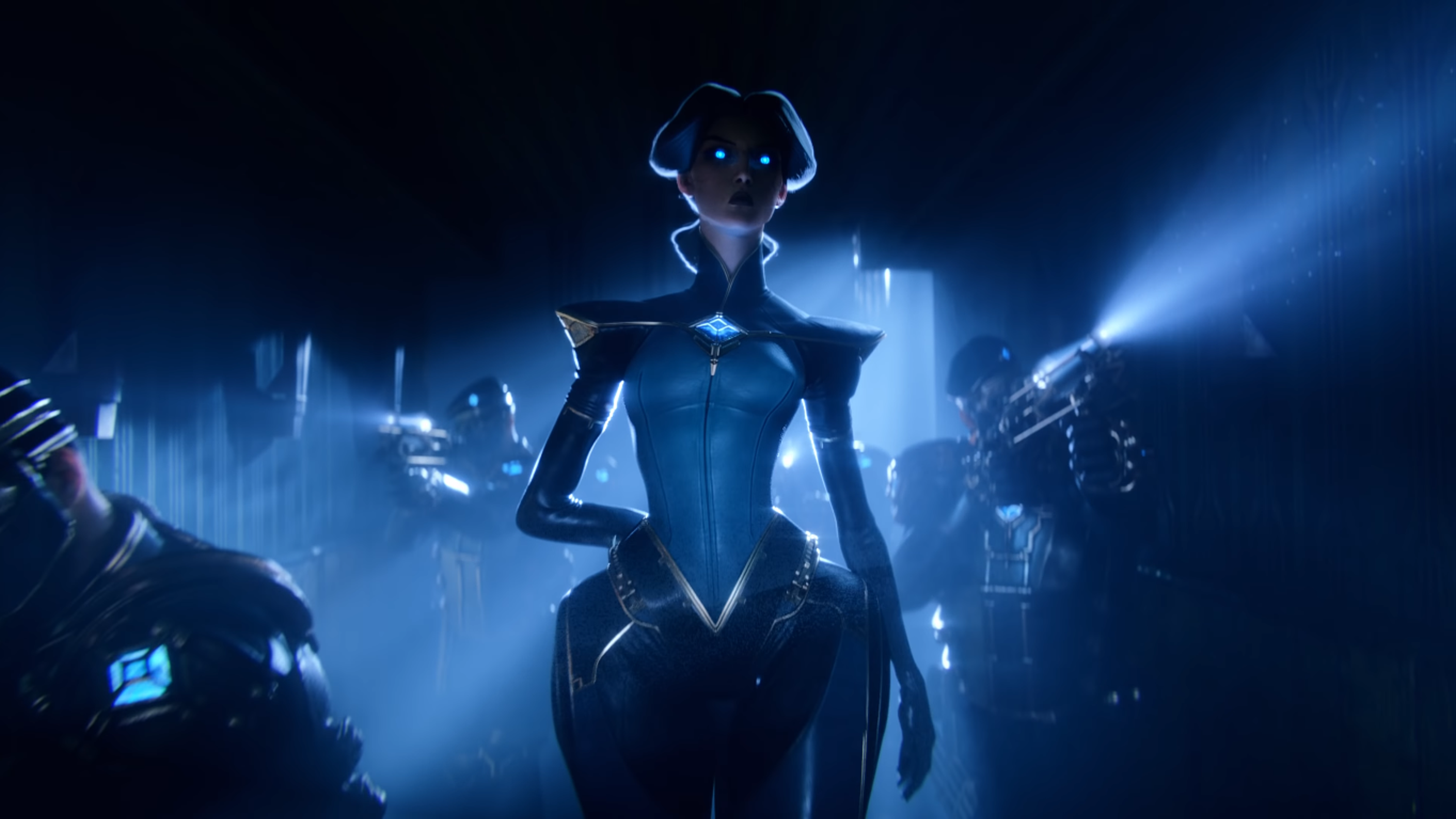 Camille from League of Legends with glowing blue eyes HD Wallpaper