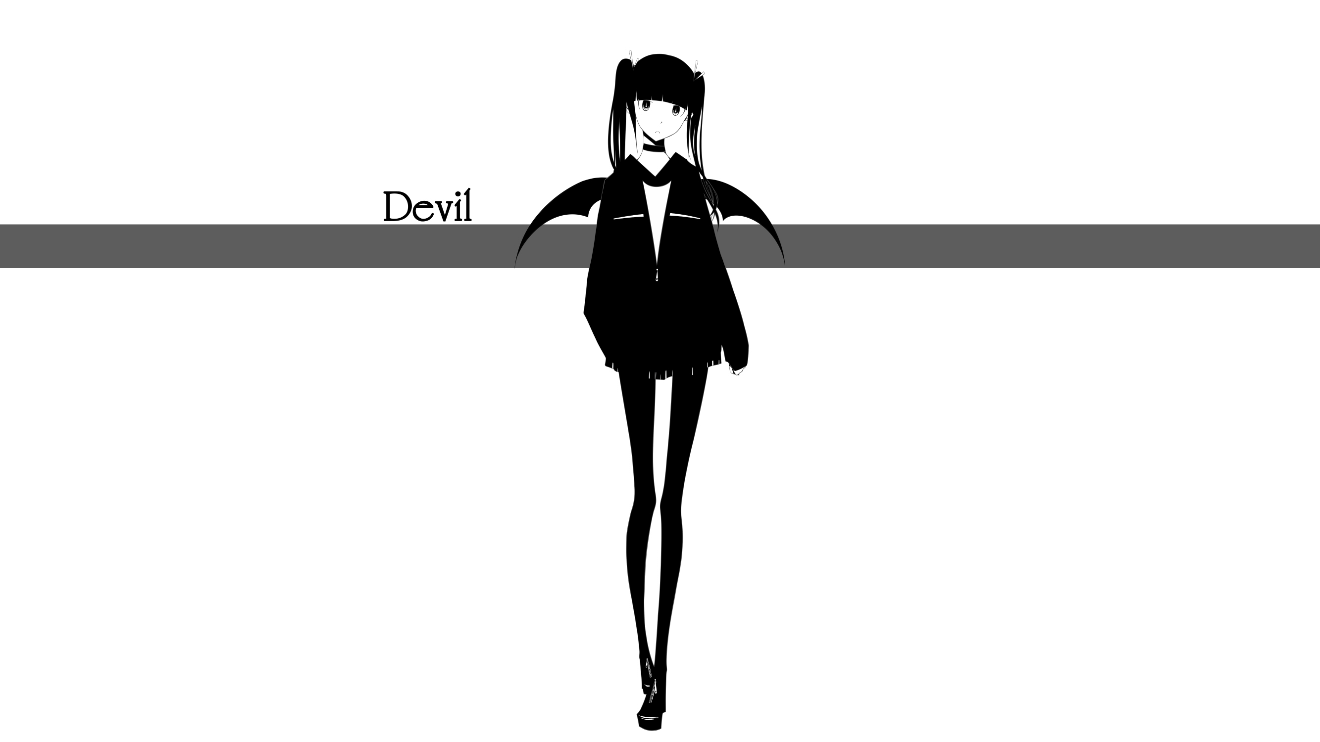 Devil girl with wings and twintails HD Wallpaper