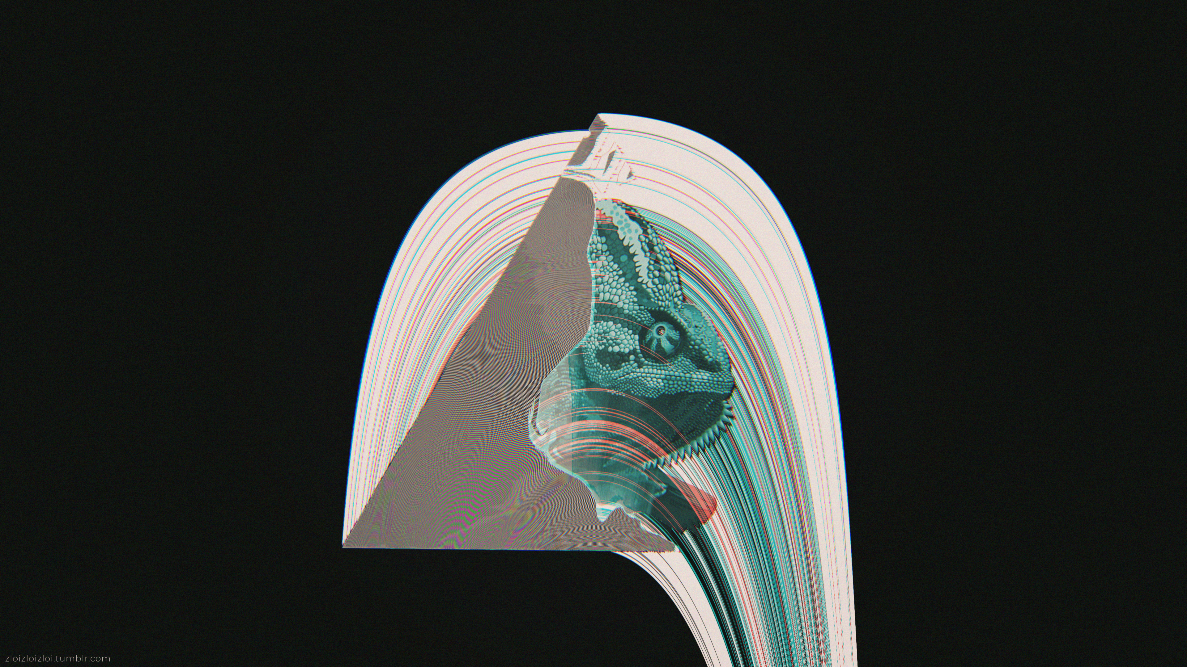 Glitch art chameleon head with abstract arch HD Wallpaper