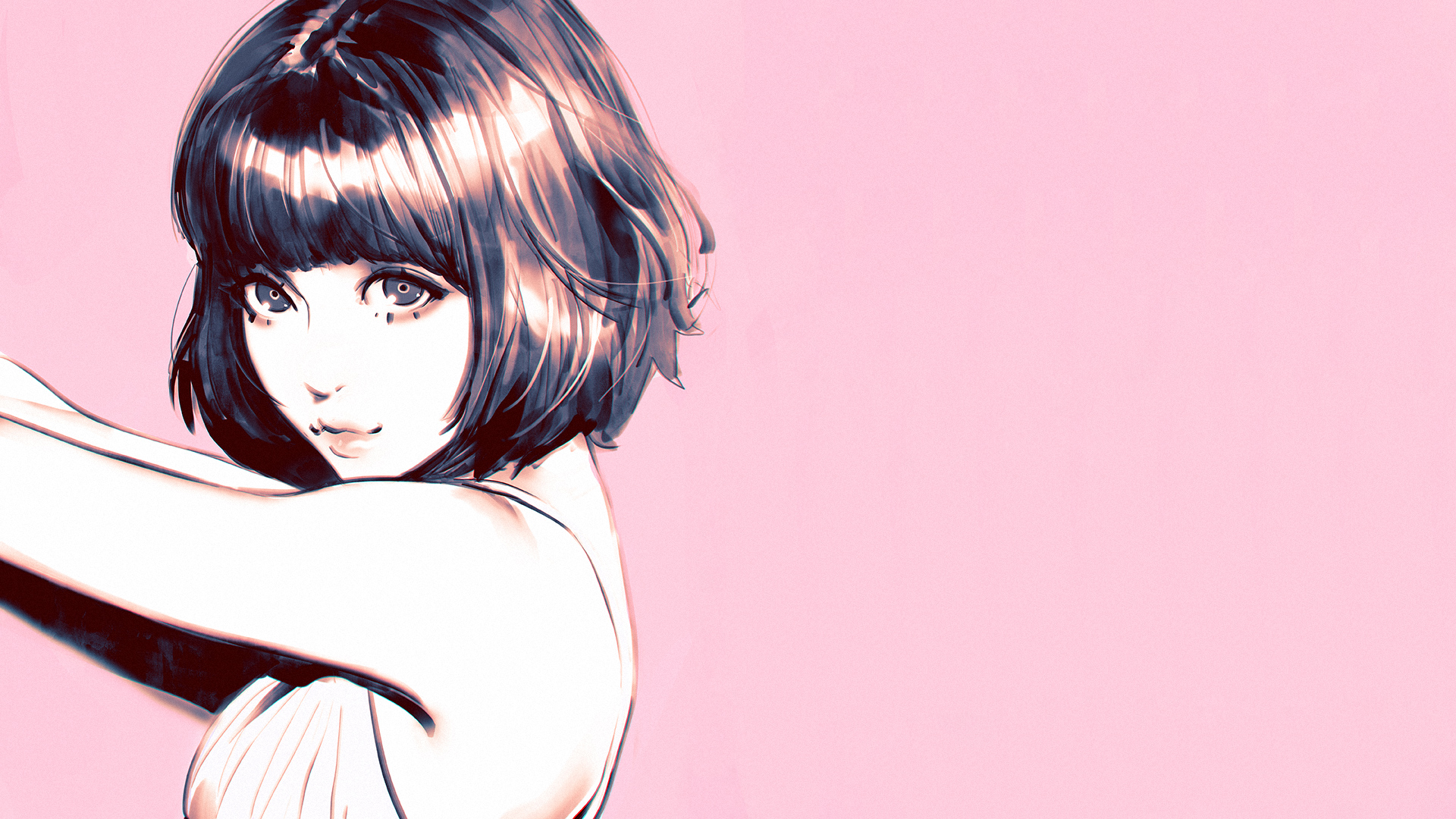 Anime girl with short dark hair by Ilya Kuvshinov HD Wallpaper