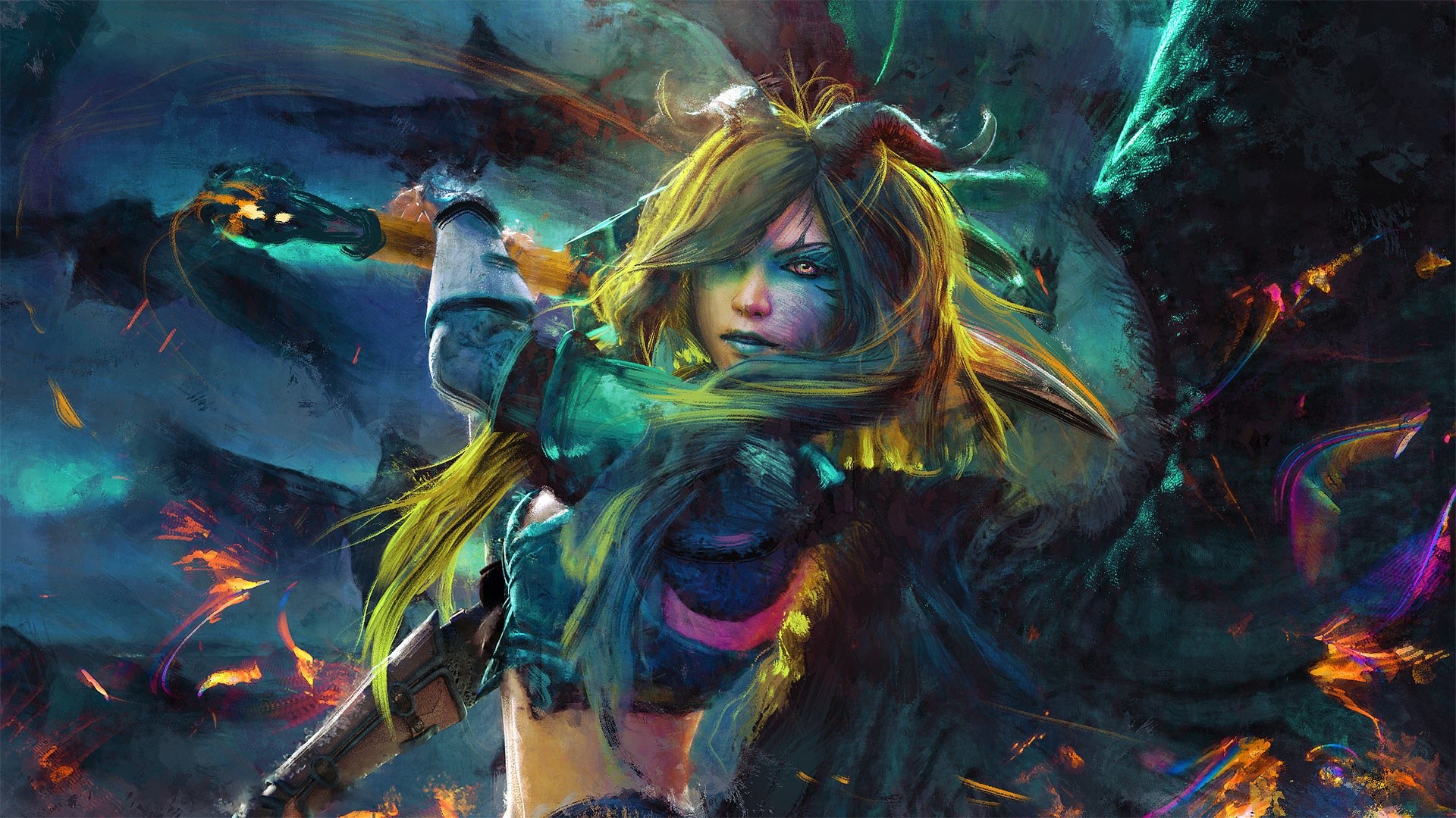 Fantasy art of a warrior woman with a dragon HD Wallpaper