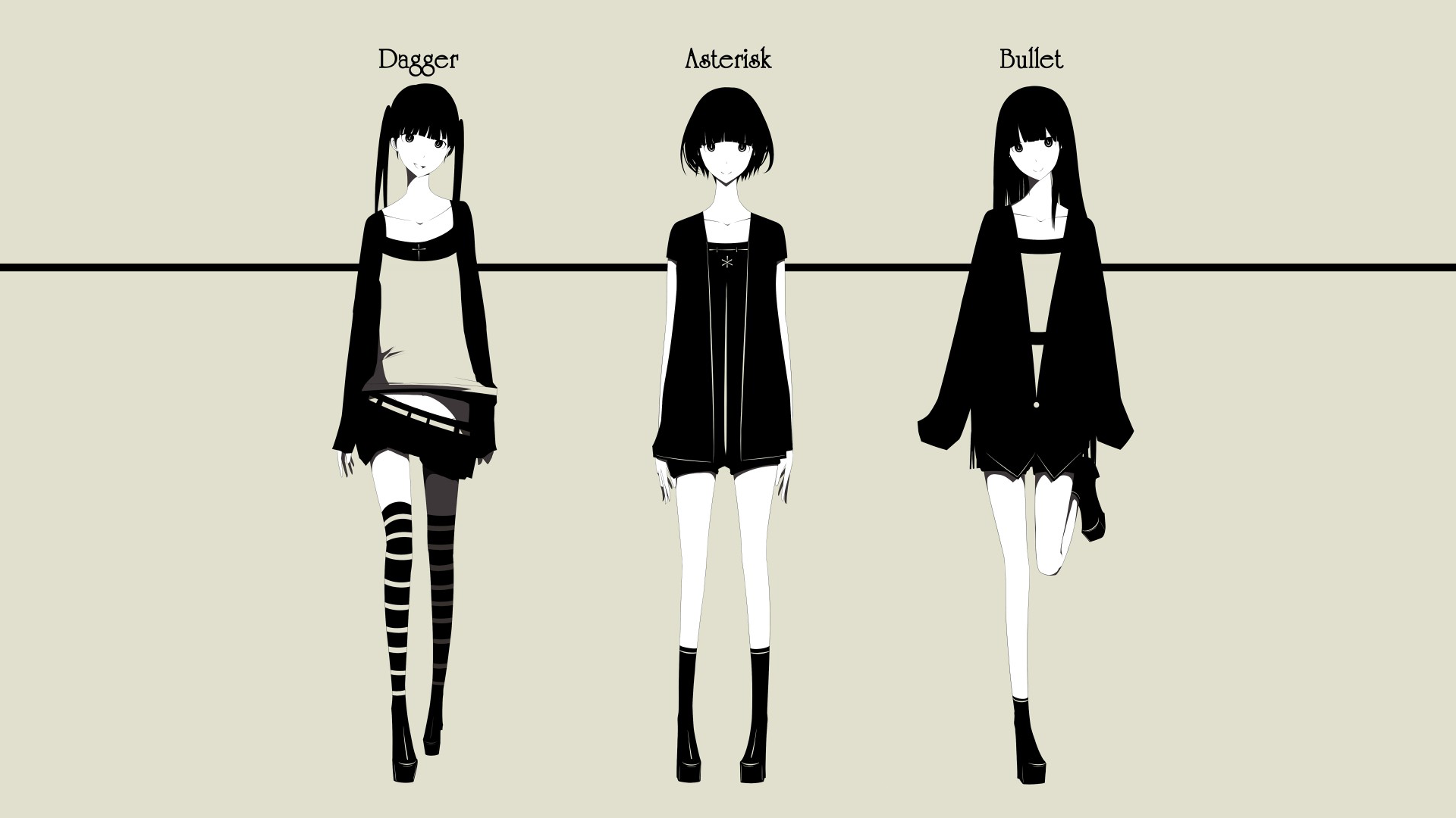 Three anime girls with different hairstyles and outfits HD Wallpaper