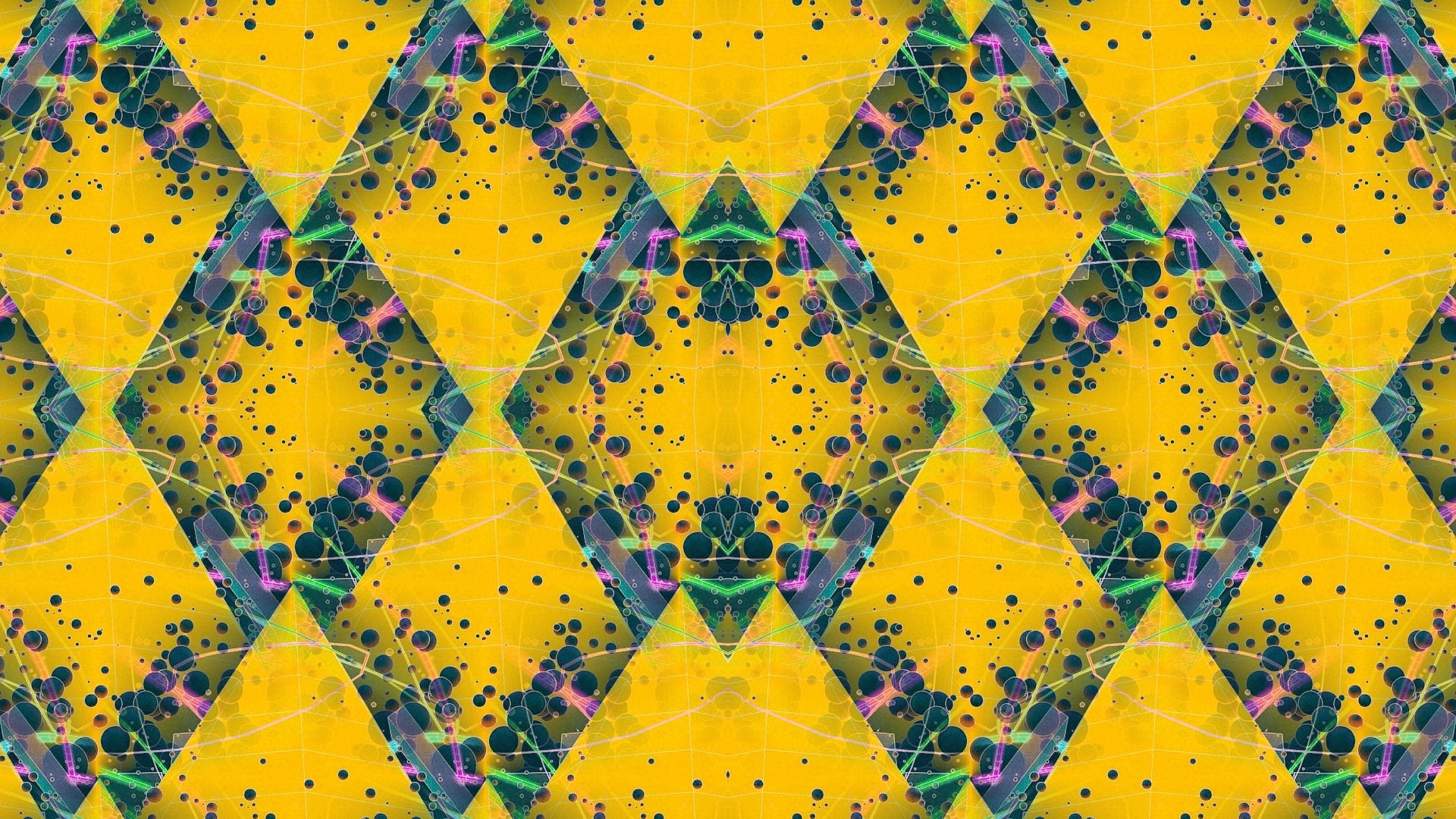 Abstract yellow diamond pattern with dark circles and lines HD Wallpaper