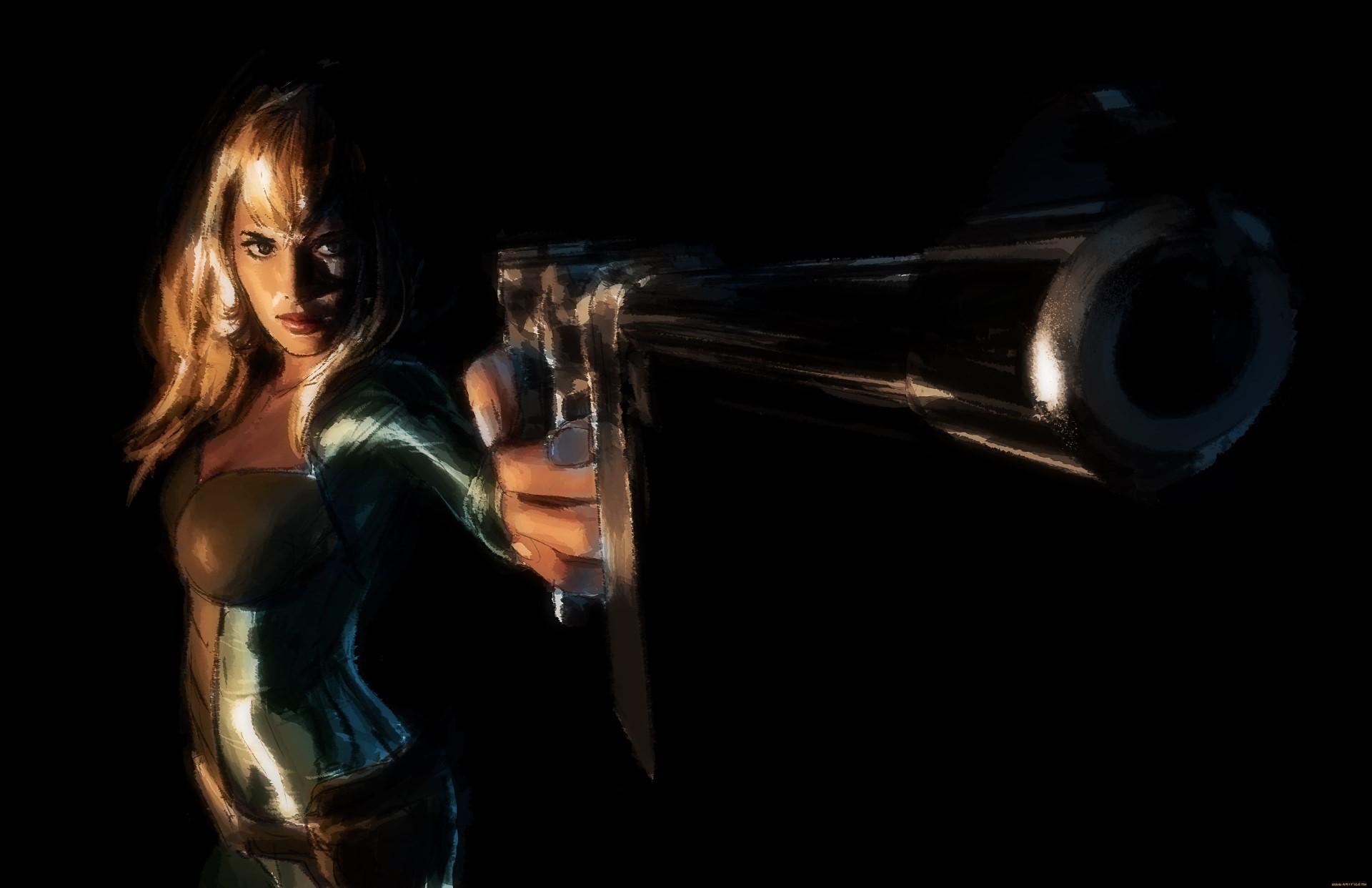 Woman holding a Mauser C96 pistol HD Wallpaper