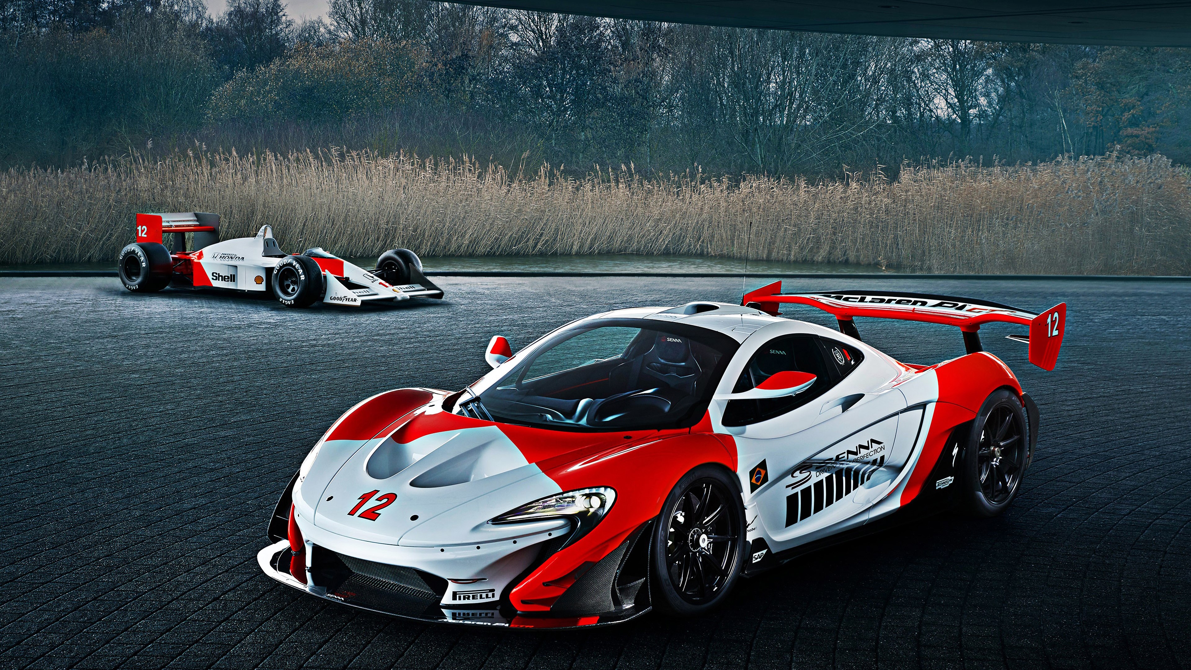 McLaren P1 GTR and McLaren F1 race cars HD Wallpaper