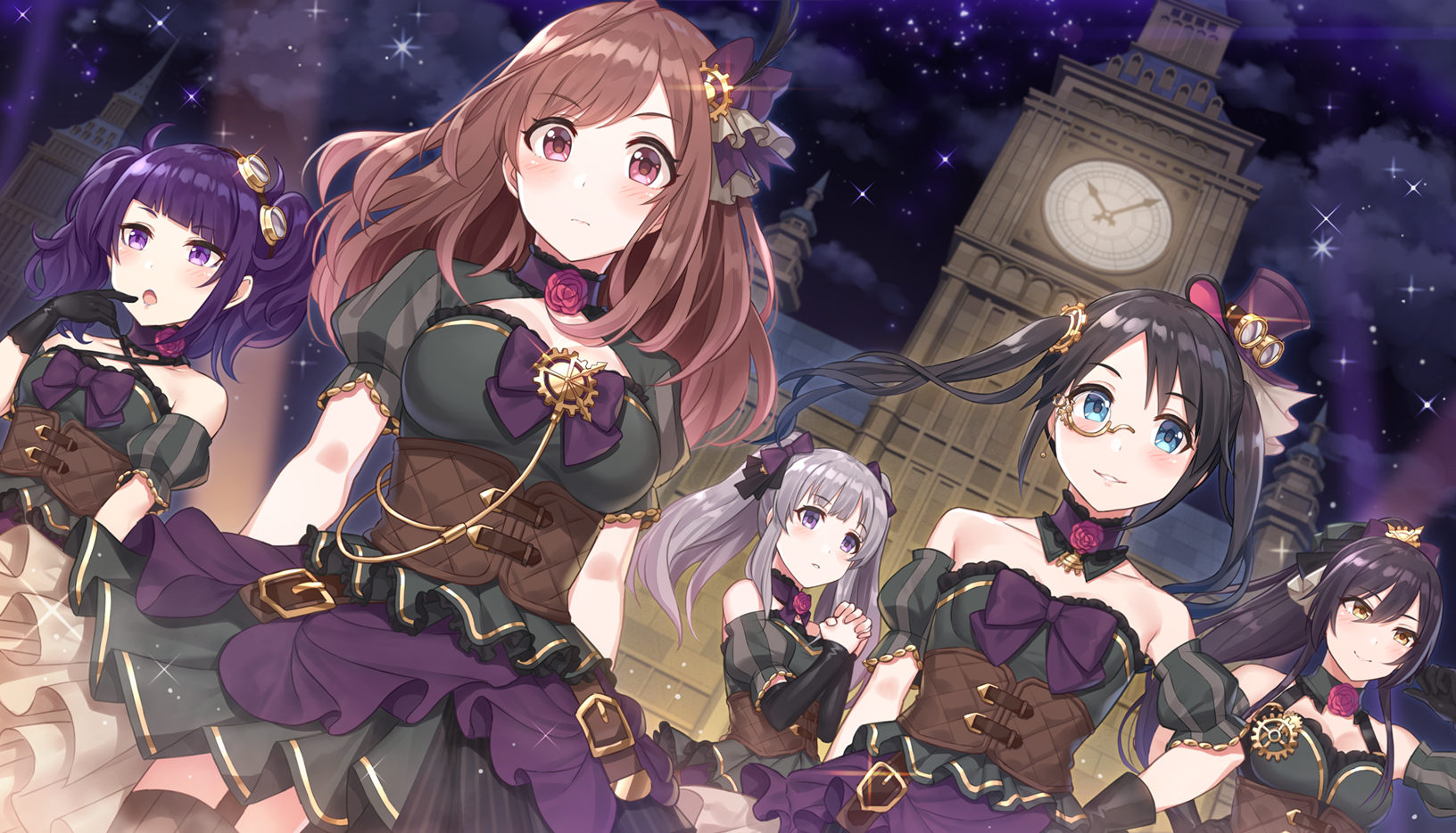 Anime girls in steampunk outfits in front of Big Ben HD Wallpaper