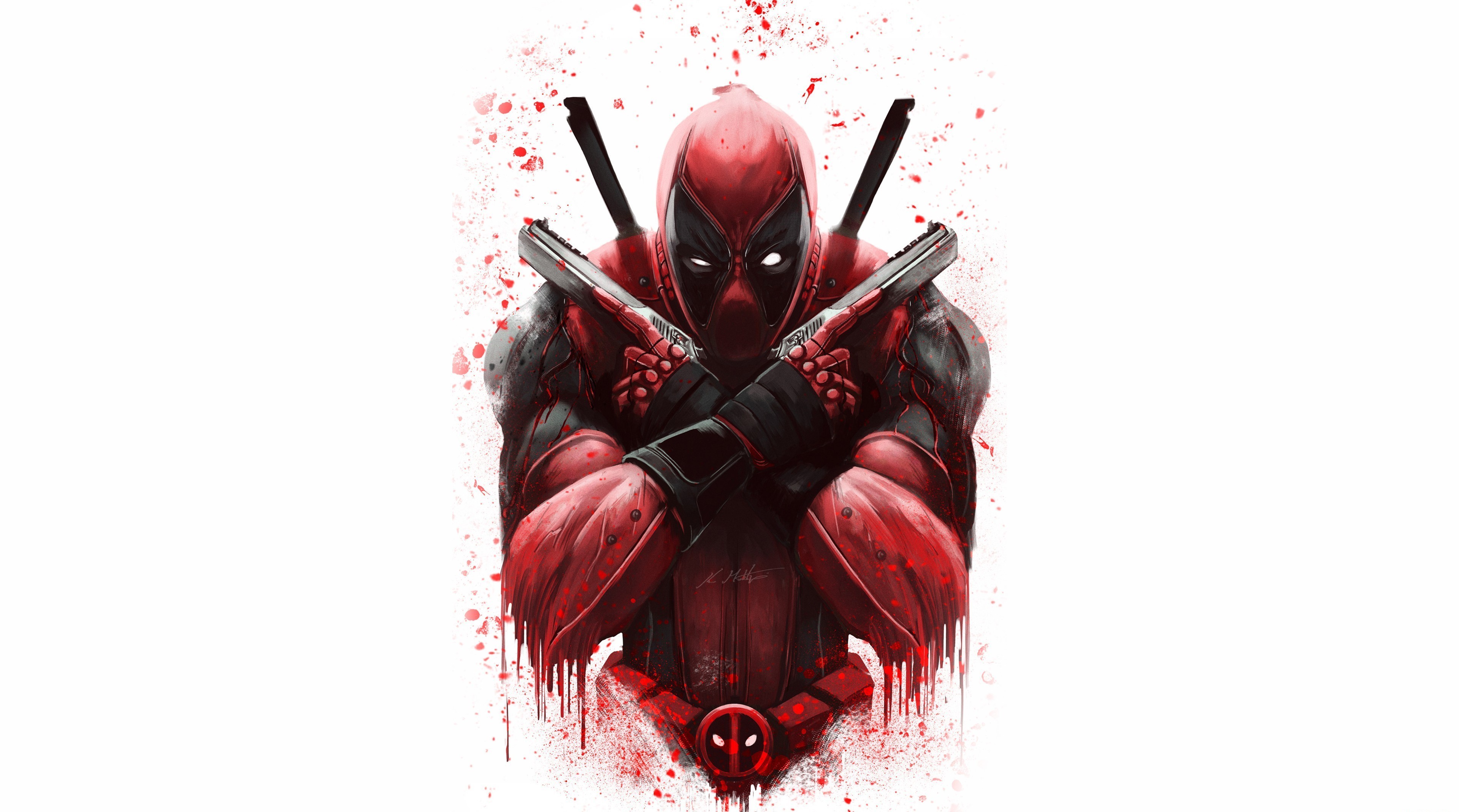 Deadpool with guns on white background HD Wallpaper