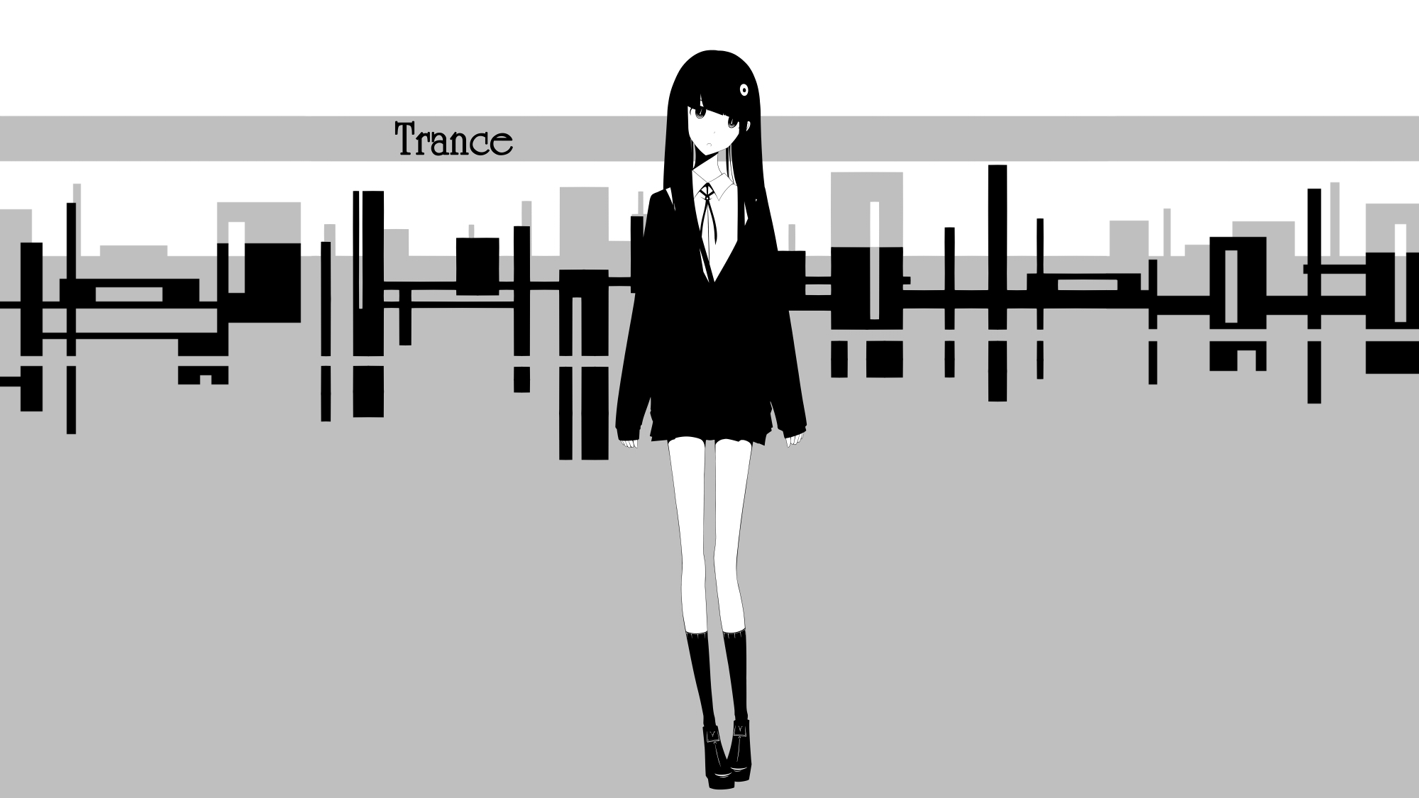 Anime girl with long black hair and a suit HD Wallpaper