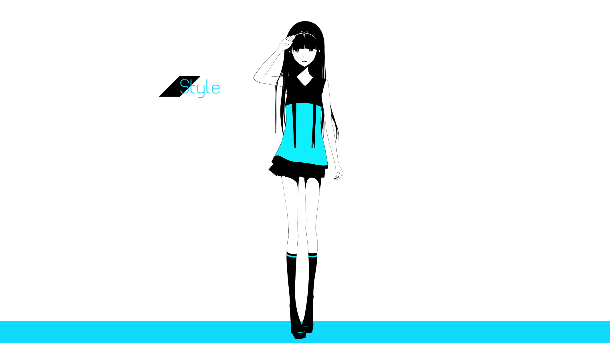 Anime girl with long black hair and blue dress HD Wallpaper