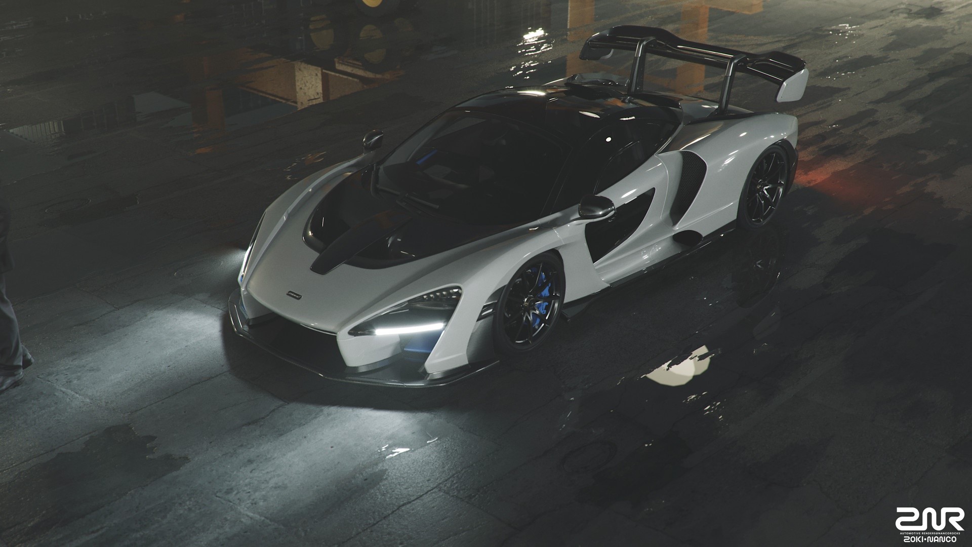 White McLaren Senna with Blue Wheels HD Wallpaper