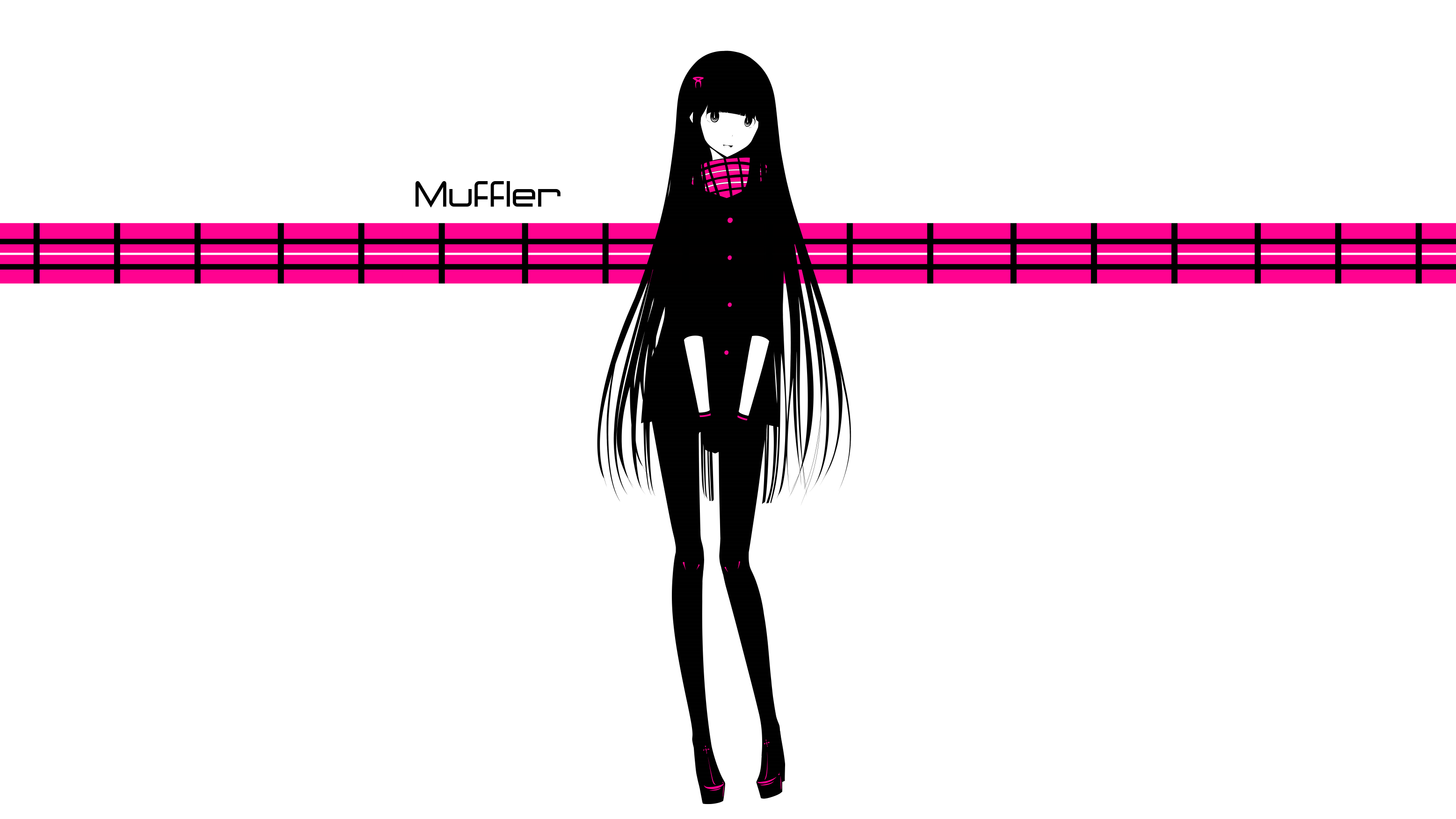 Anime girl with long black hair and scarf HD Wallpaper