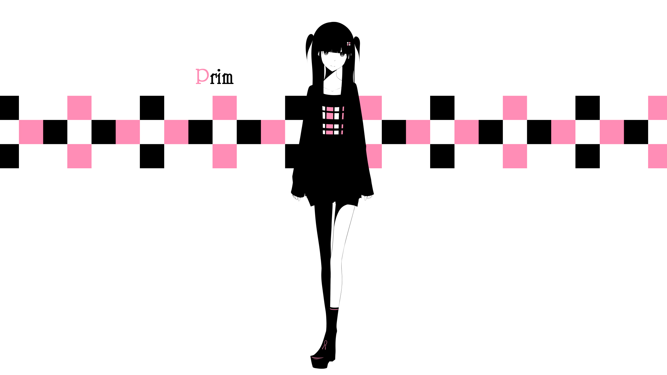 Anime girl with twintails and checkered pattern HD Wallpaper