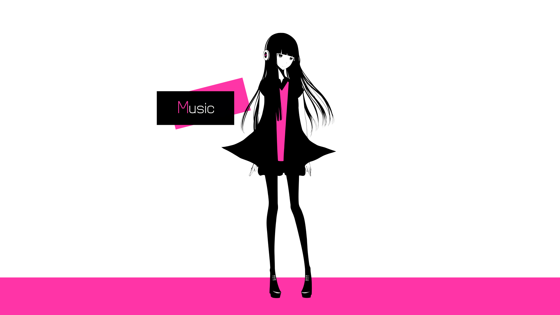 Anime girl with headphones and dress HD Wallpaper