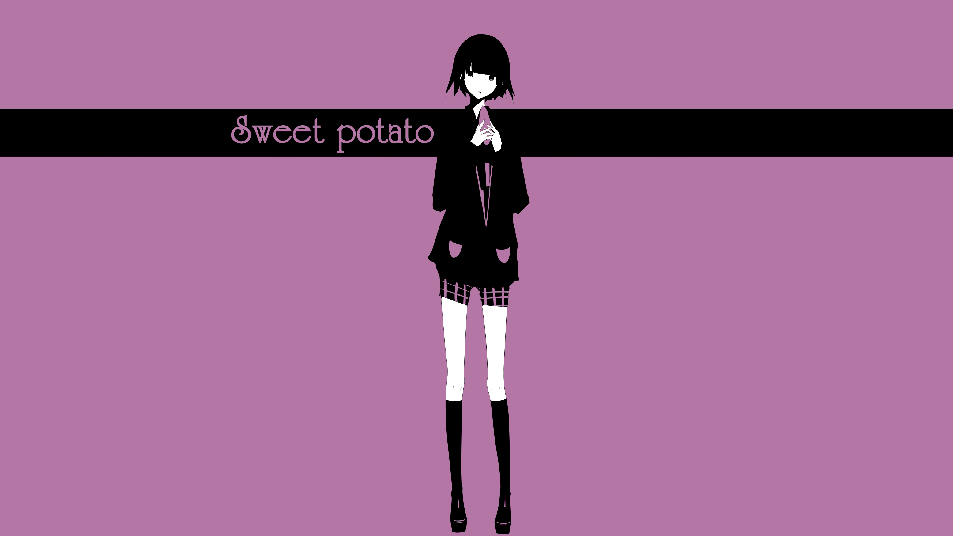 Anime girl with short black hair and plaid shorts HD Wallpaper