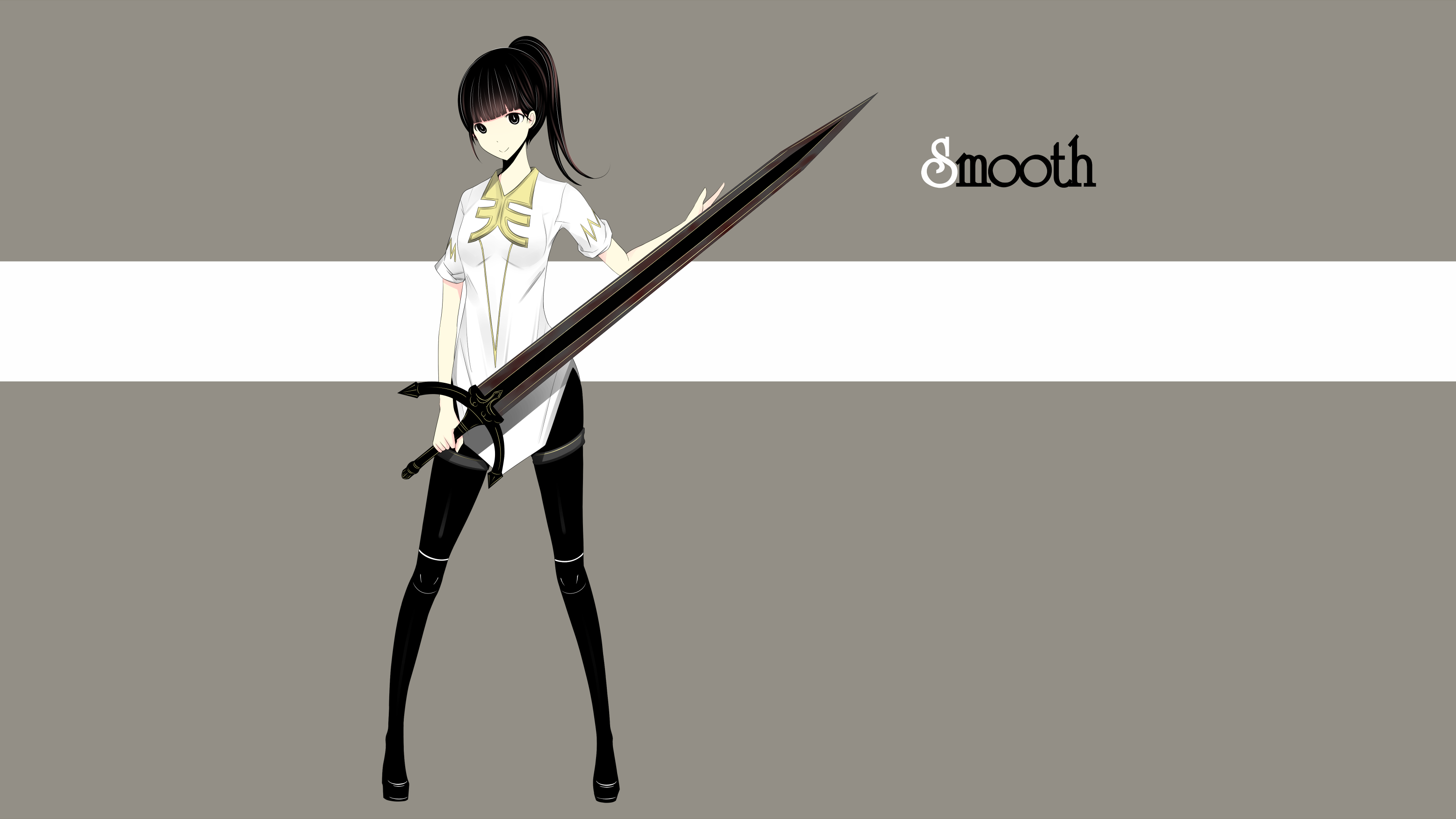 Anime girl with sword on gray background HD Wallpaper